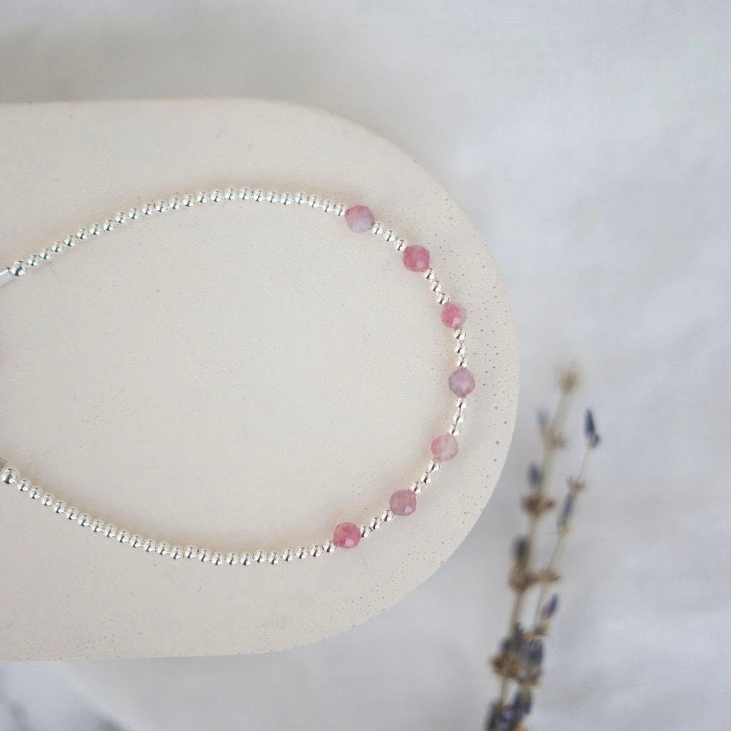 October Birthstone Pink Tourmaline Sterling Silver Bracelet