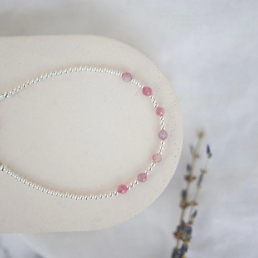 October Birthstone Pink Tourmaline Sterling Silver Bracelet