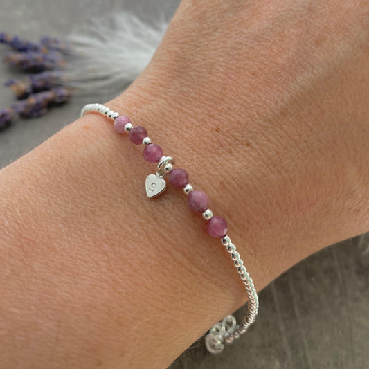 Personalised Tourmaline Bracelet, Dainty October Birthstone Jewellery in Sterling Silver