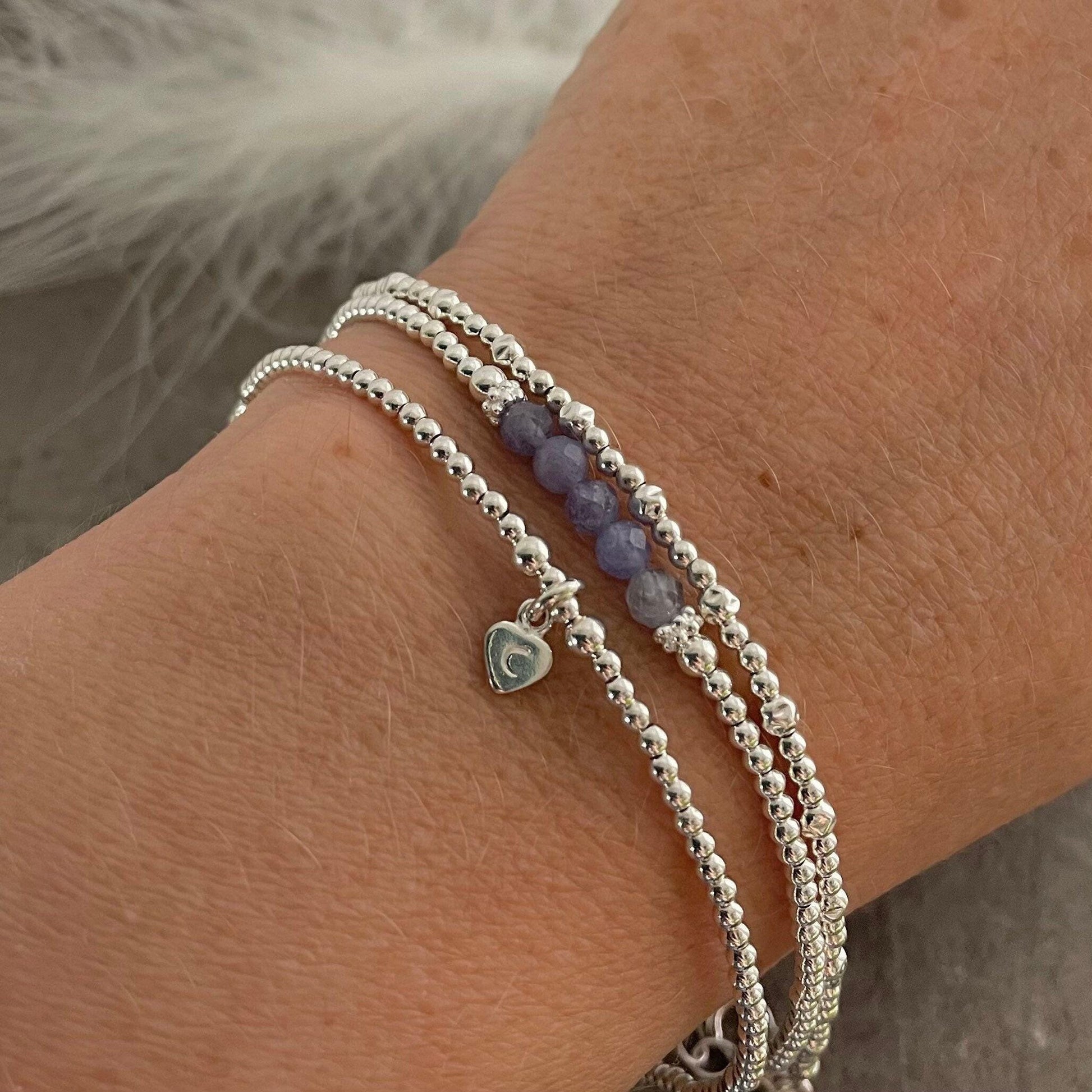 Tanzanite Stacking Bracelet Set, Dainty Personalised December Birthstone Jewellery