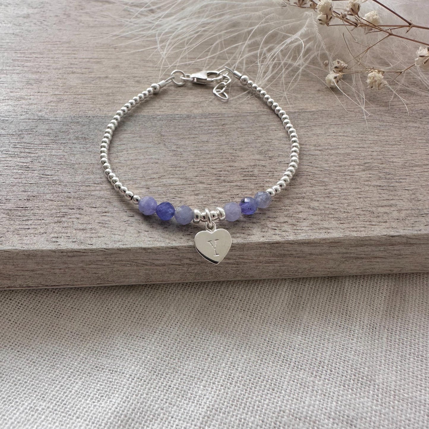 Personalised December Birthstone Bracelet, Dainty Tanzanite Bracelet in Sterling Silver