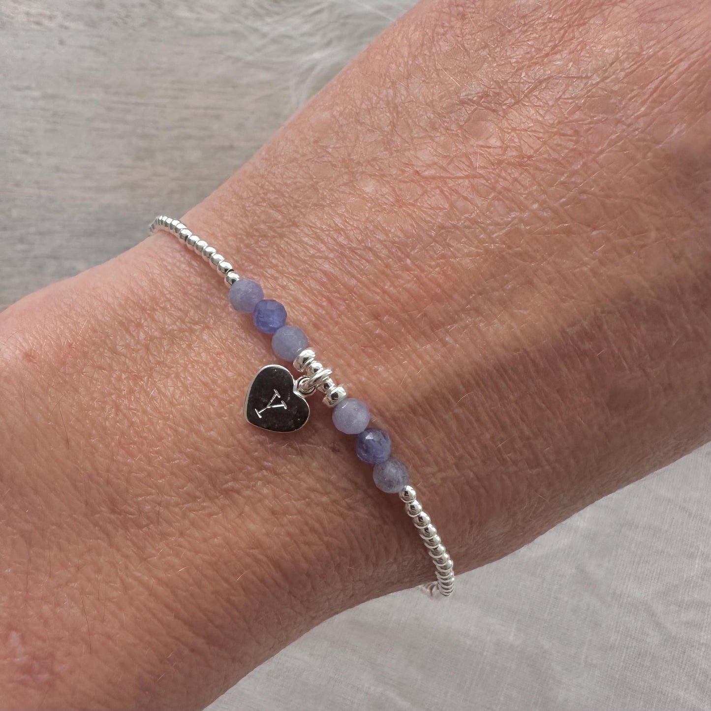 Personalised December Birthstone Bracelet, Dainty Tanzanite Bracelet in Sterling Silver