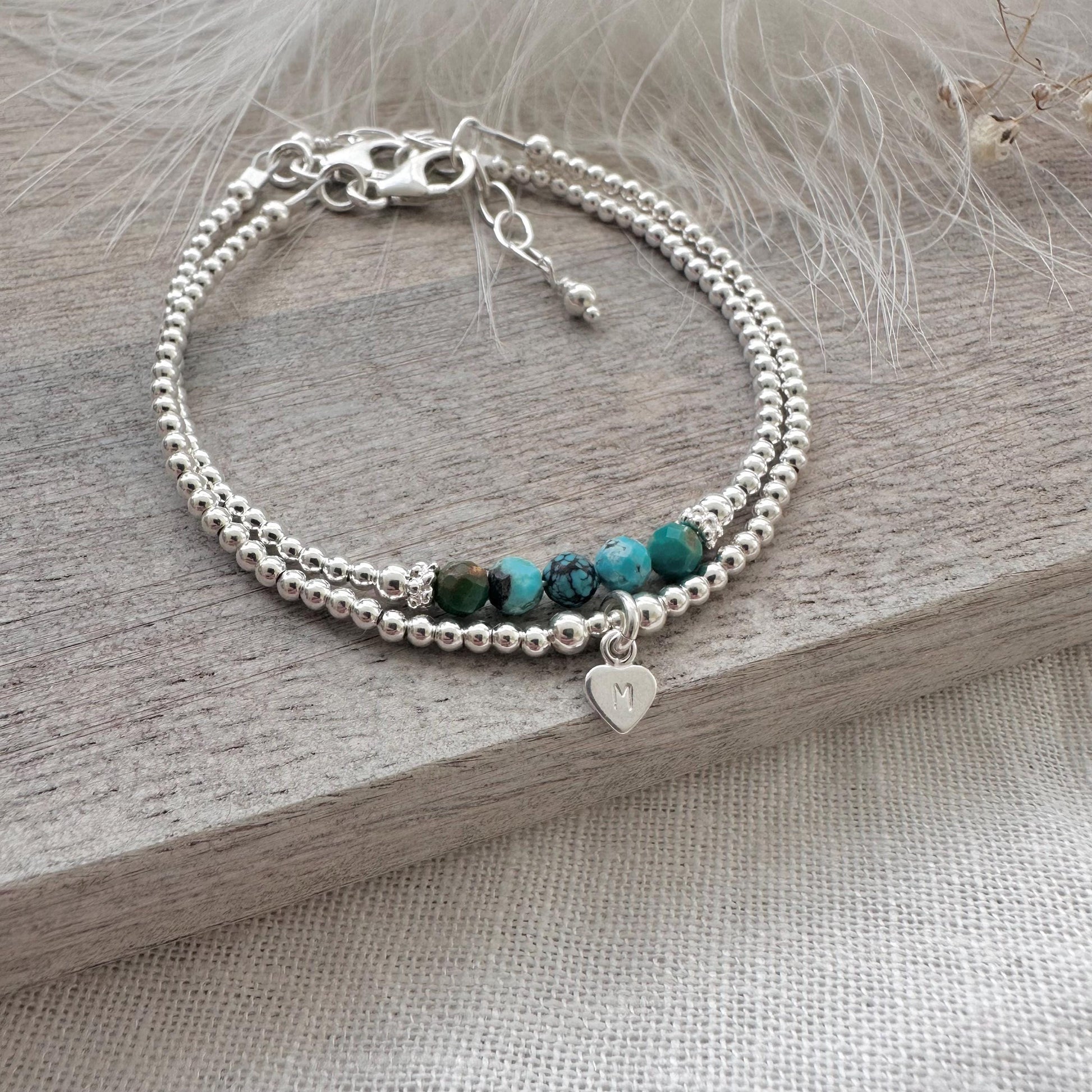 Personalised Turquoise Bracelet Set, December Birthstone Jewellery