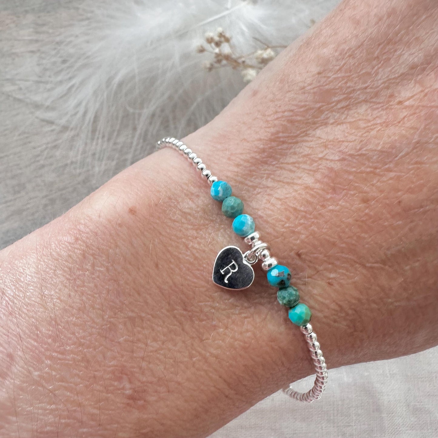 Personalised December Birthstone Bracelet, Dainty Turquoise Bracelet in Sterling Silver