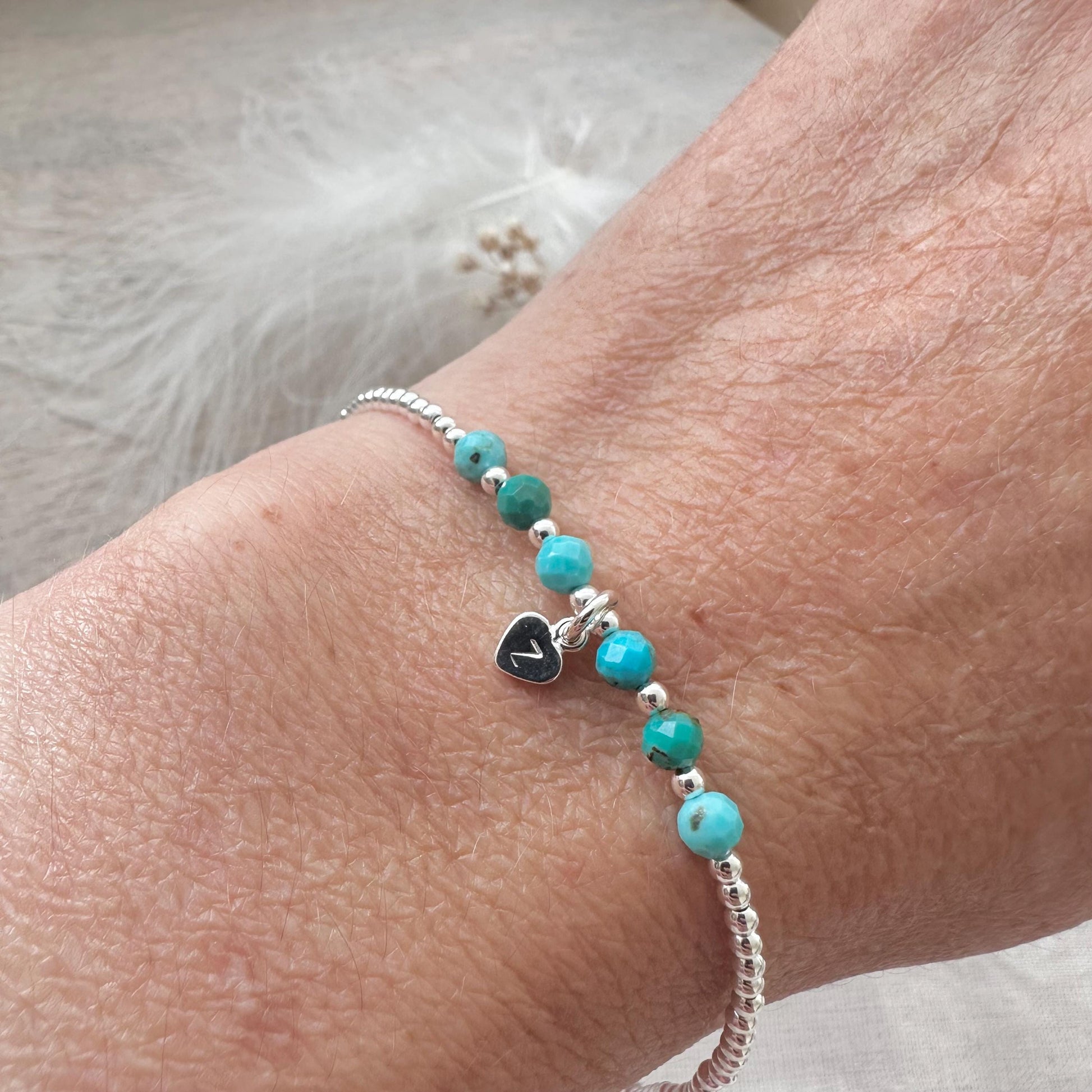 Personalised Turquoise Bracelet, Dainty December Birthstone Jewellery in Sterling Silver