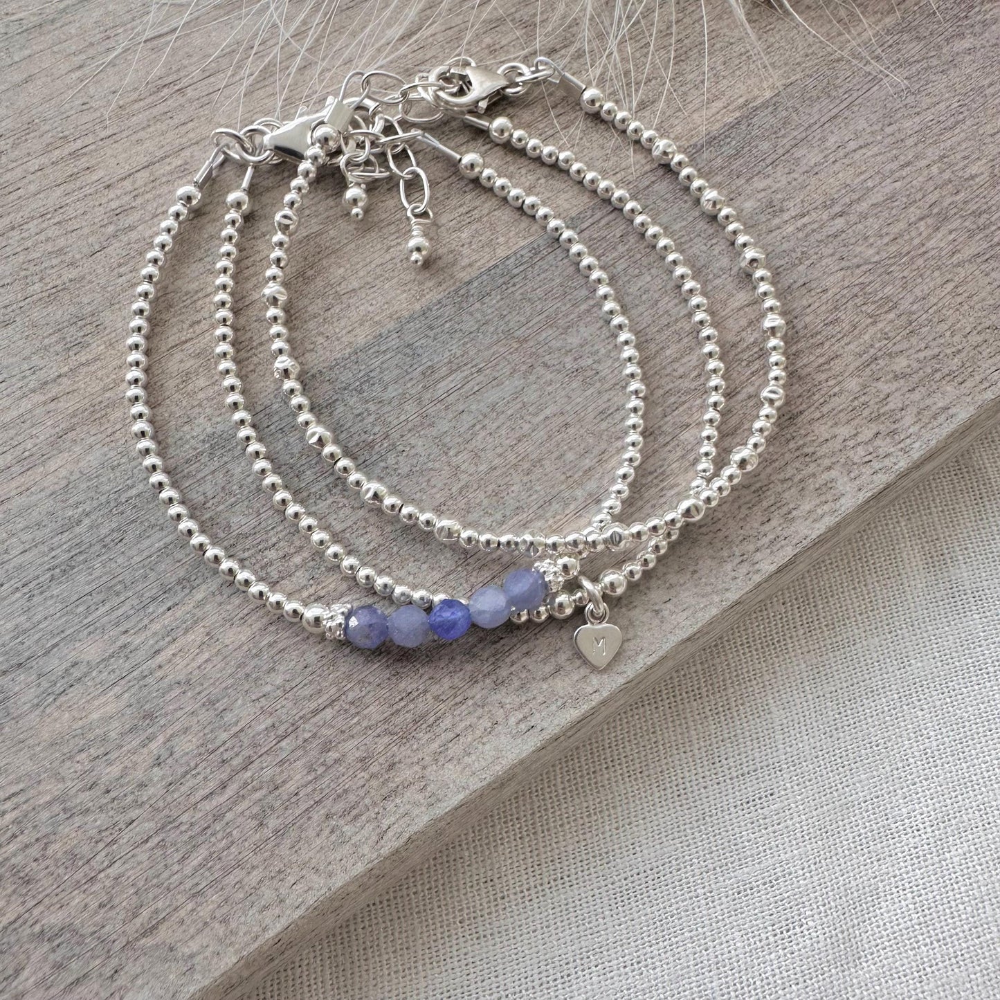 Tanzanite Stacking Bracelet Set, Dainty Personalised December Birthstone Jewellery