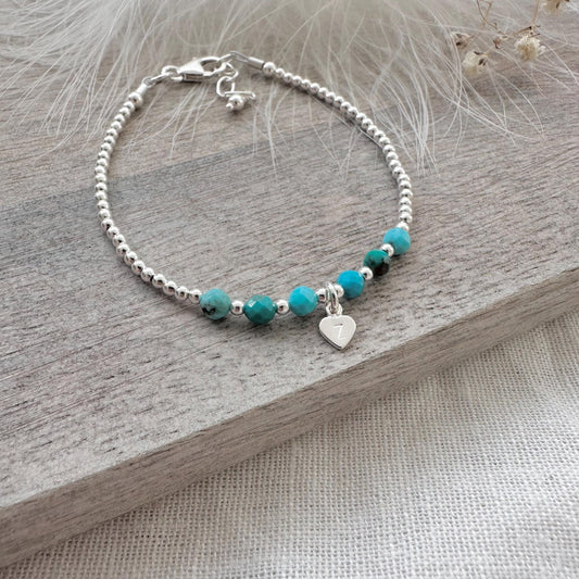 Personalised Turquoise Bracelet, Dainty December Birthstone Jewellery in Sterling Silver