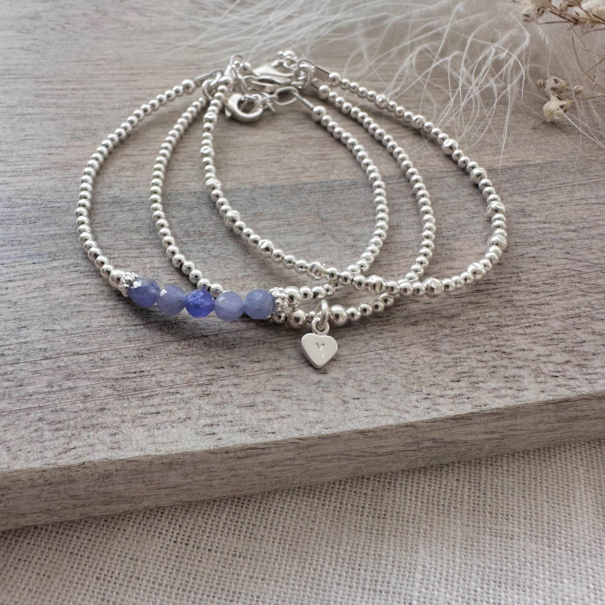 Tanzanite Stacking Bracelet Set, Dainty Personalised December Birthstone Jewellery