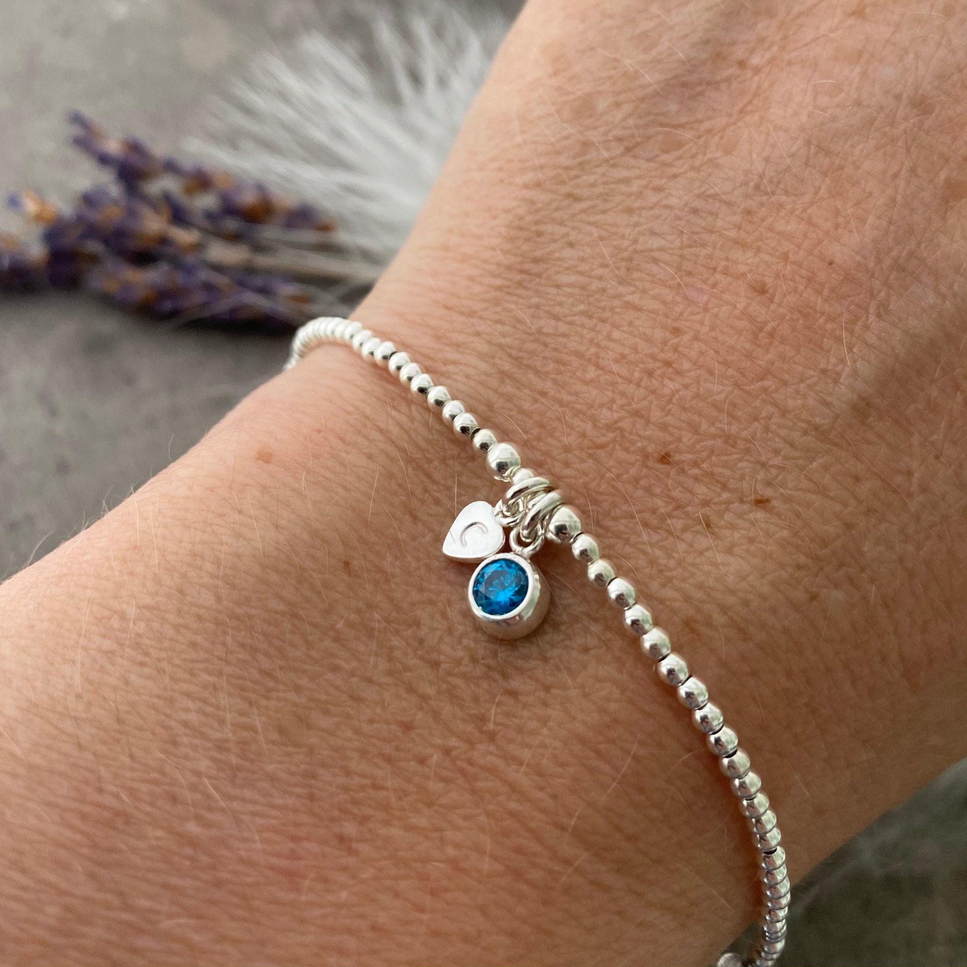 Dainty December Birthstone CZ Initial Bracelet, Personalised Jewellery