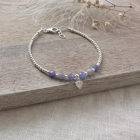 Personalised Tanzanite Bracelet, Dainty December Birthstone Jewellery in Sterling Silver