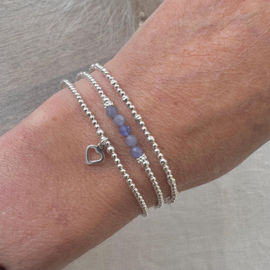 A Dainty December Birthstone Tanzanite Bracelet Set, December Stacking Bracelets for Women in Sterling Silver