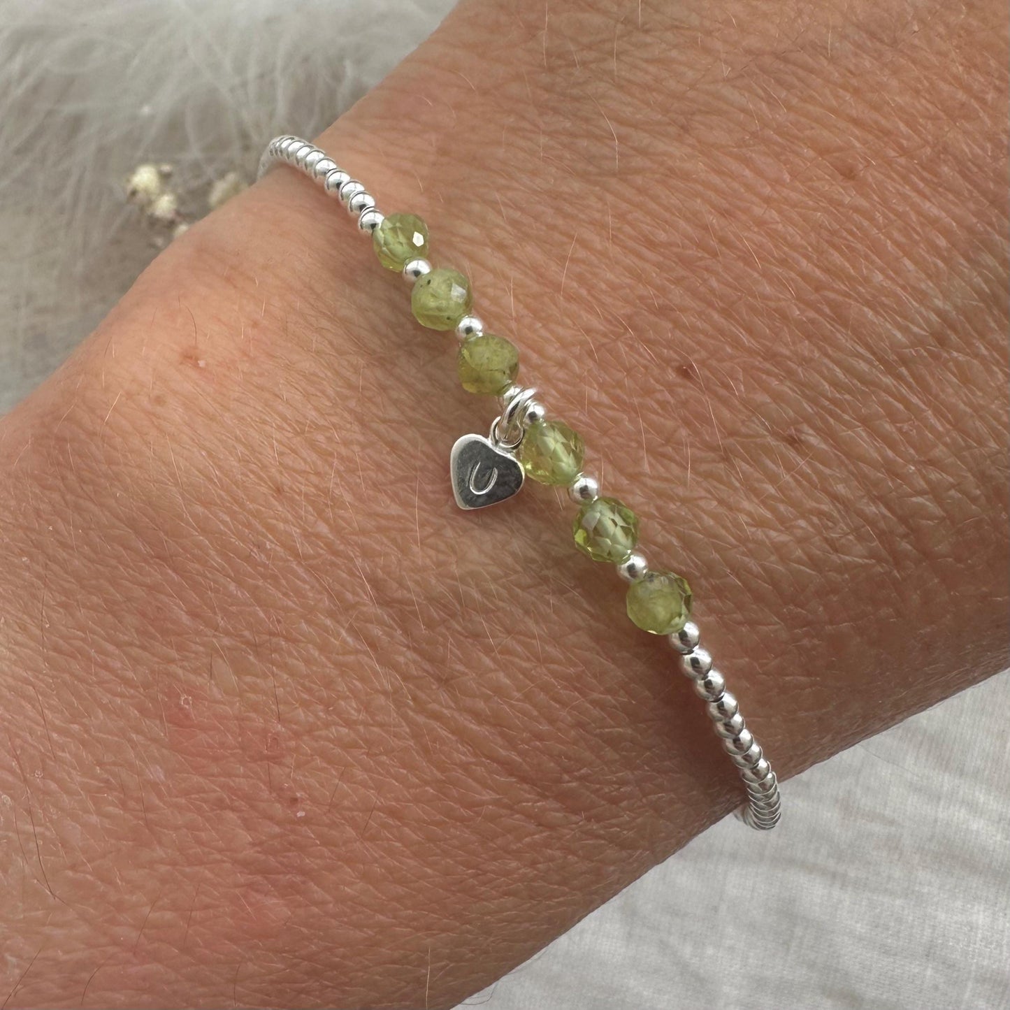 Personalised Peridot Bracelet, , Dainty August Birthstone Jewellery in Sterling Silver