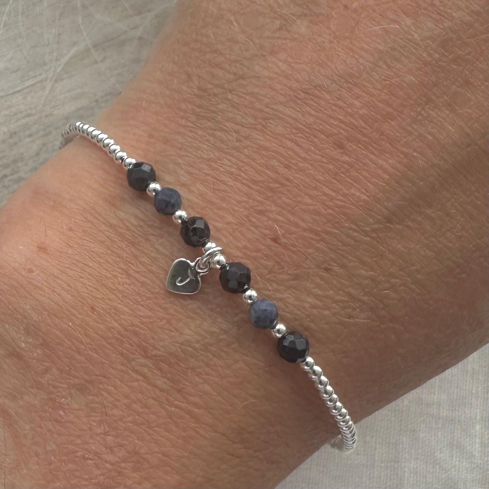 Personalised Sapphire Bracelet, Dainty September Birthstone Jewellery in Sterling Silver