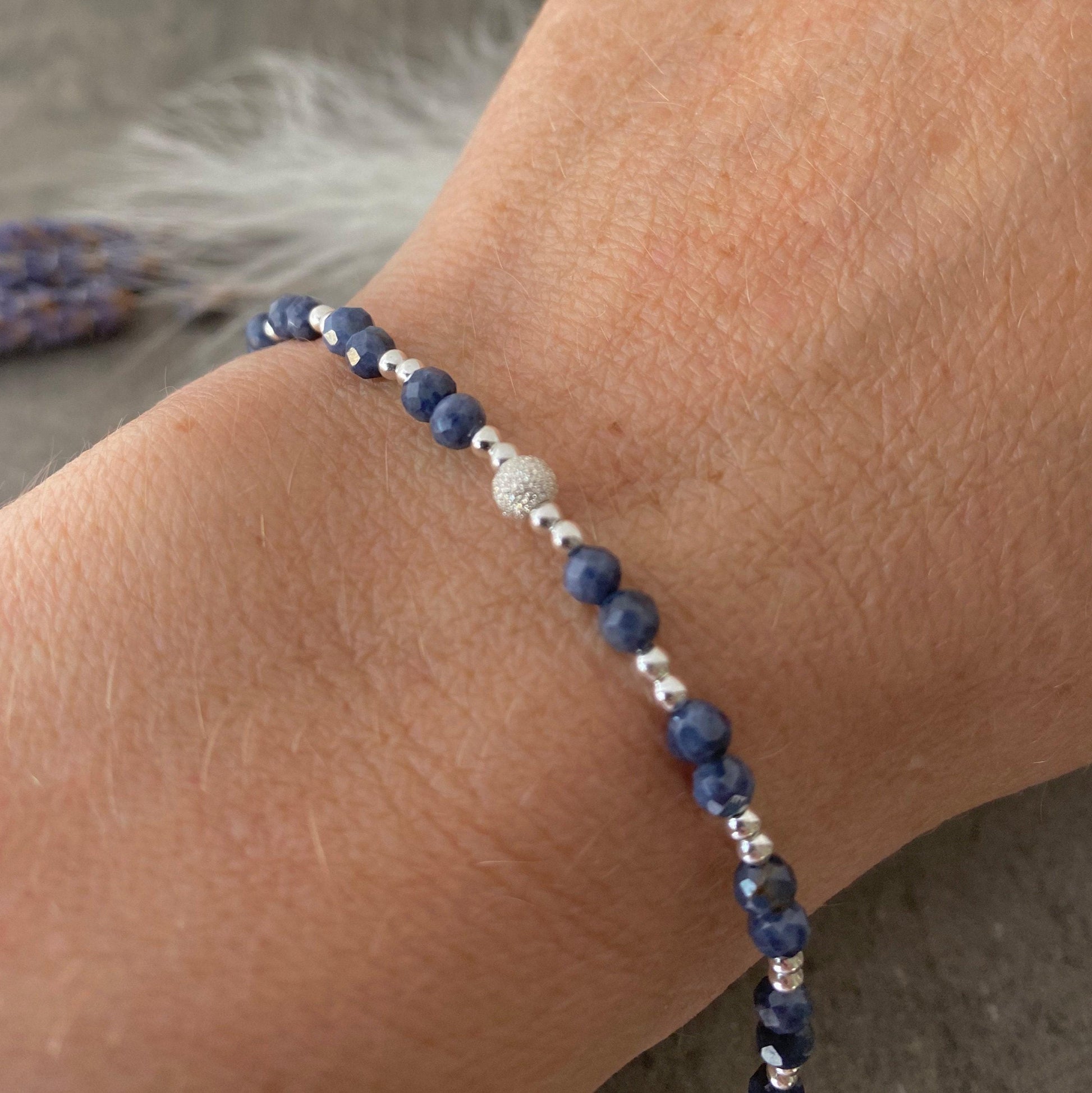 September Birthstone Bracelet, Dainty Sapphire Bracelet in Sterling Silver