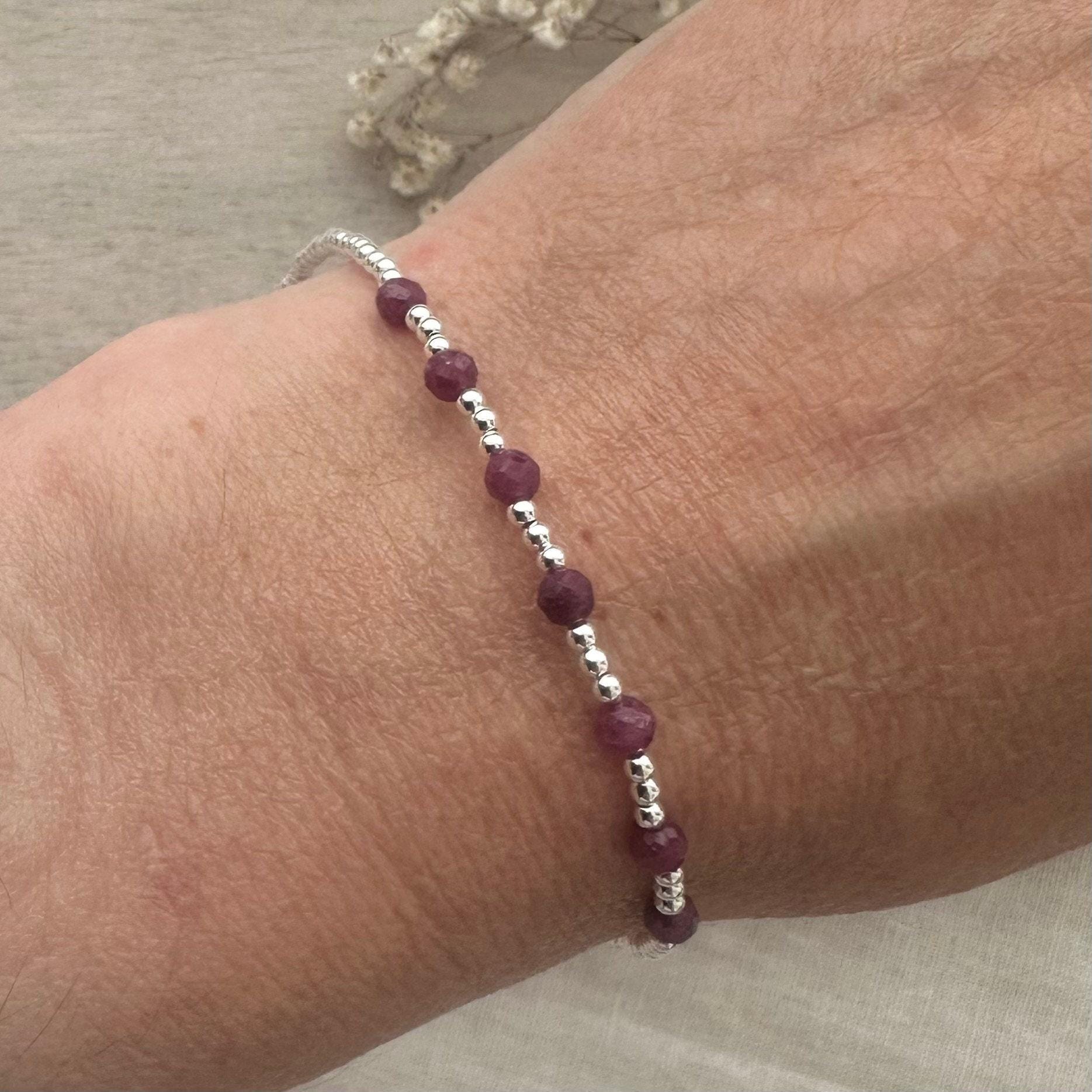 July Birthstone Sterling Silver Ruby Bracelet