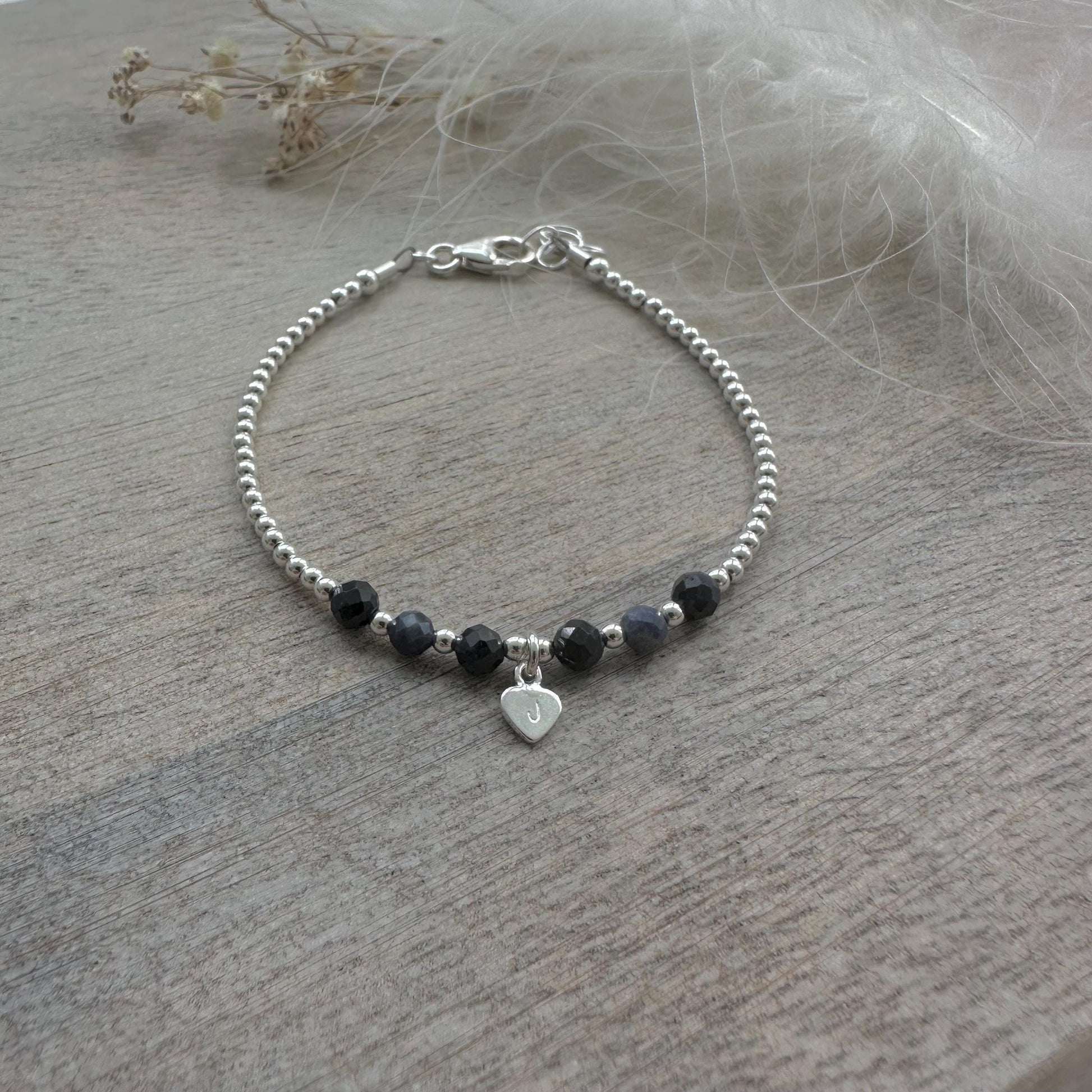 Personalised Sapphire Bracelet, Dainty September Birthstone Jewellery in Sterling Silver