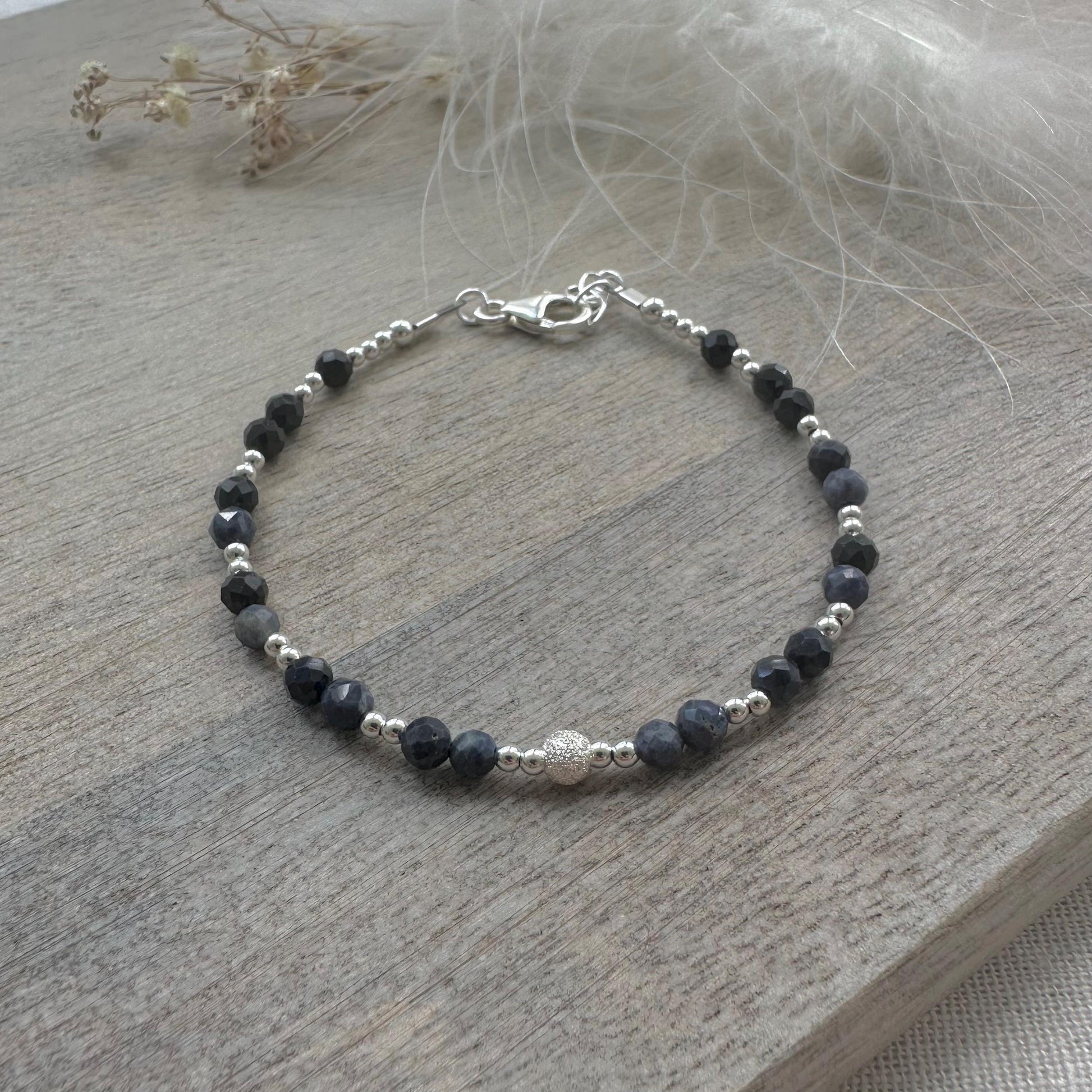 September Birthstone Bracelet, Dainty Sapphire Bracelet in Sterling Silver