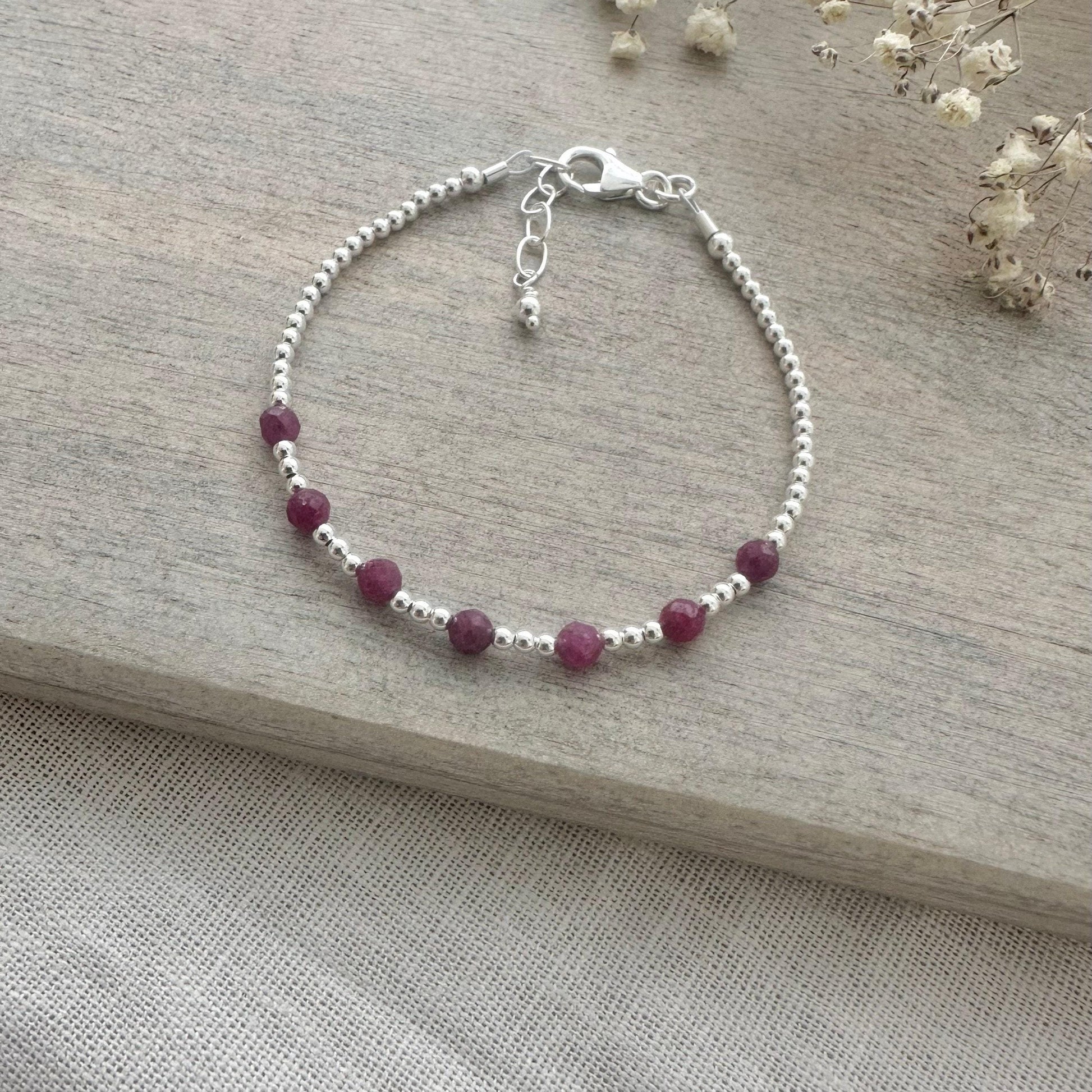 July Birthstone Sterling Silver Ruby Bracelet