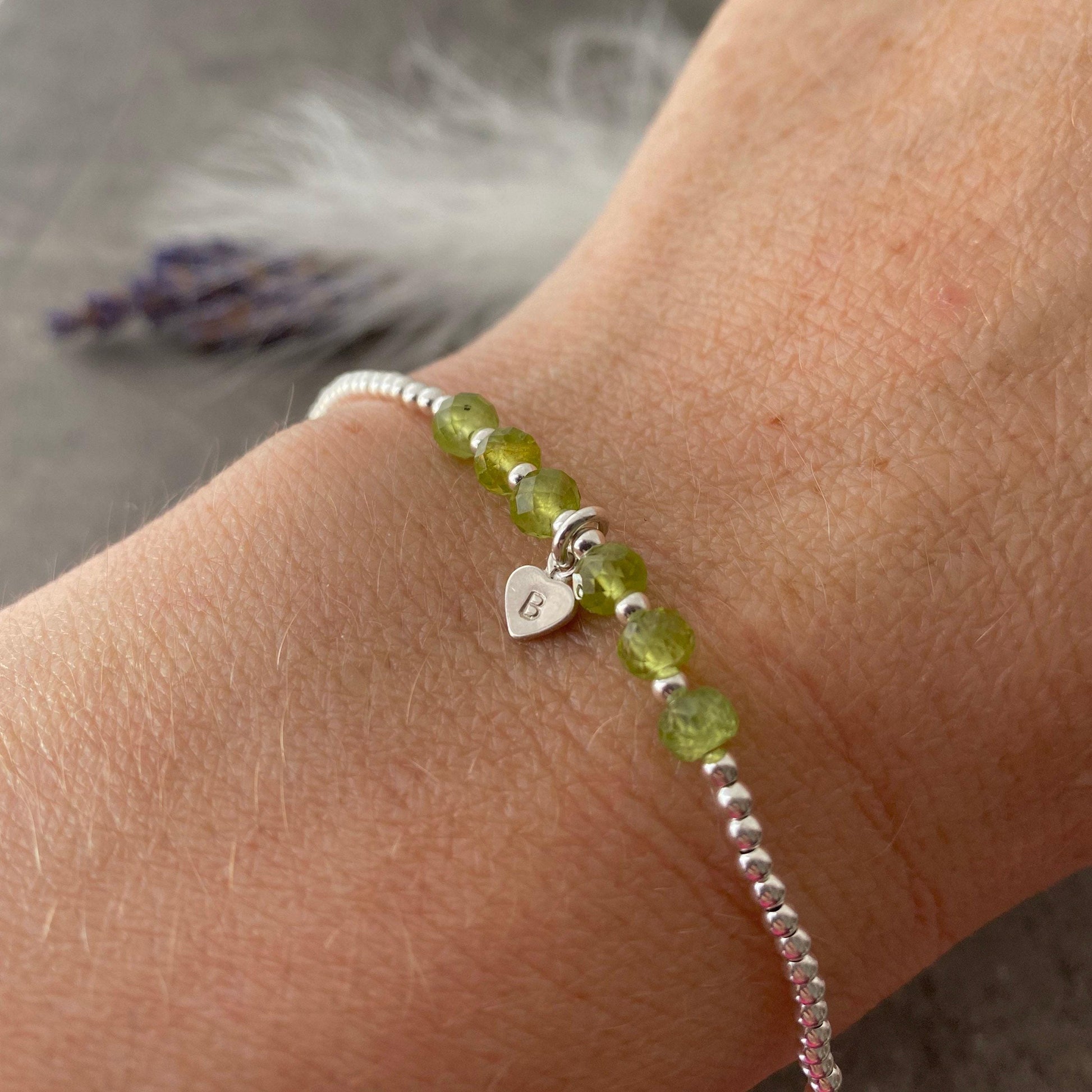 Personalised Peridot Bracelet, , Dainty August Birthstone Jewellery in Sterling Silver