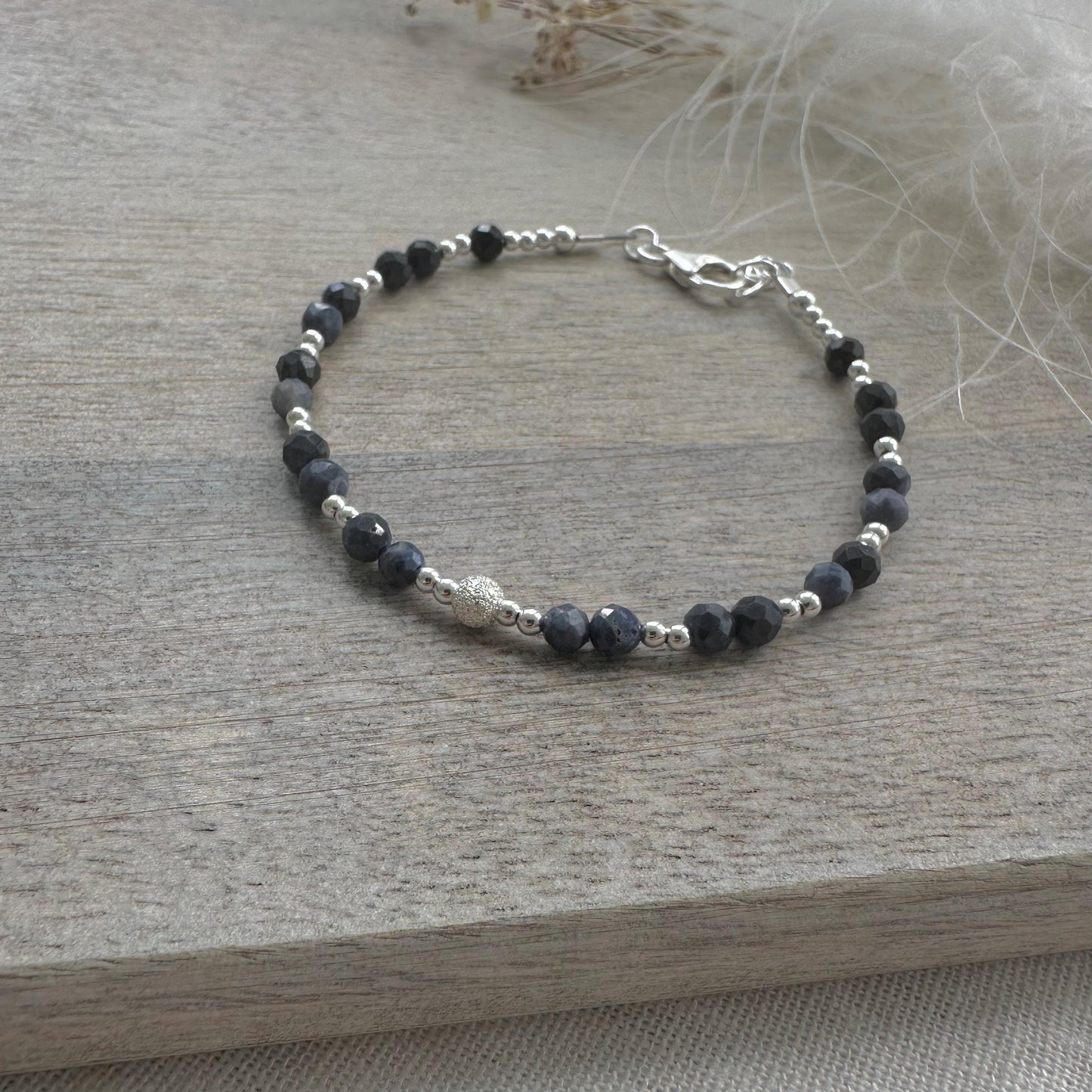 September Birthstone Bracelet, Dainty Sapphire Bracelet in Sterling Silver