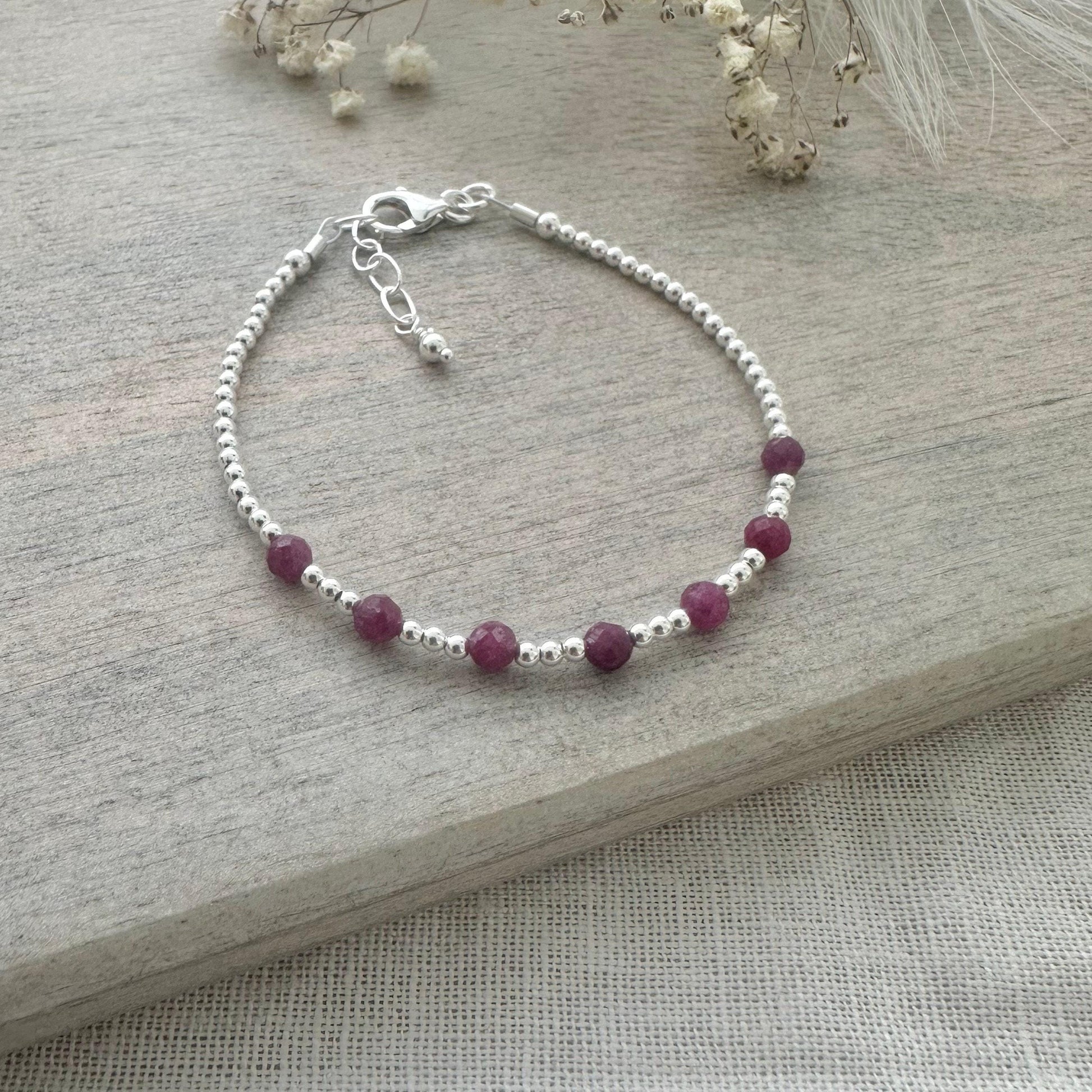 July Birthstone Sterling Silver Ruby Bracelet