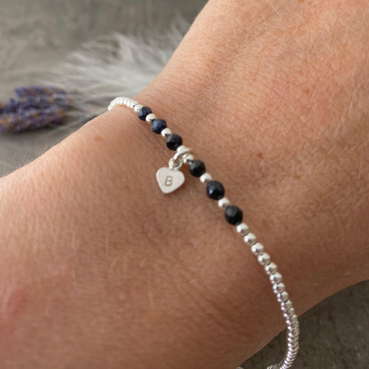 Dainty personalised Sapphire Bracelet, September Birthstone Jewellery in Sterling Silver