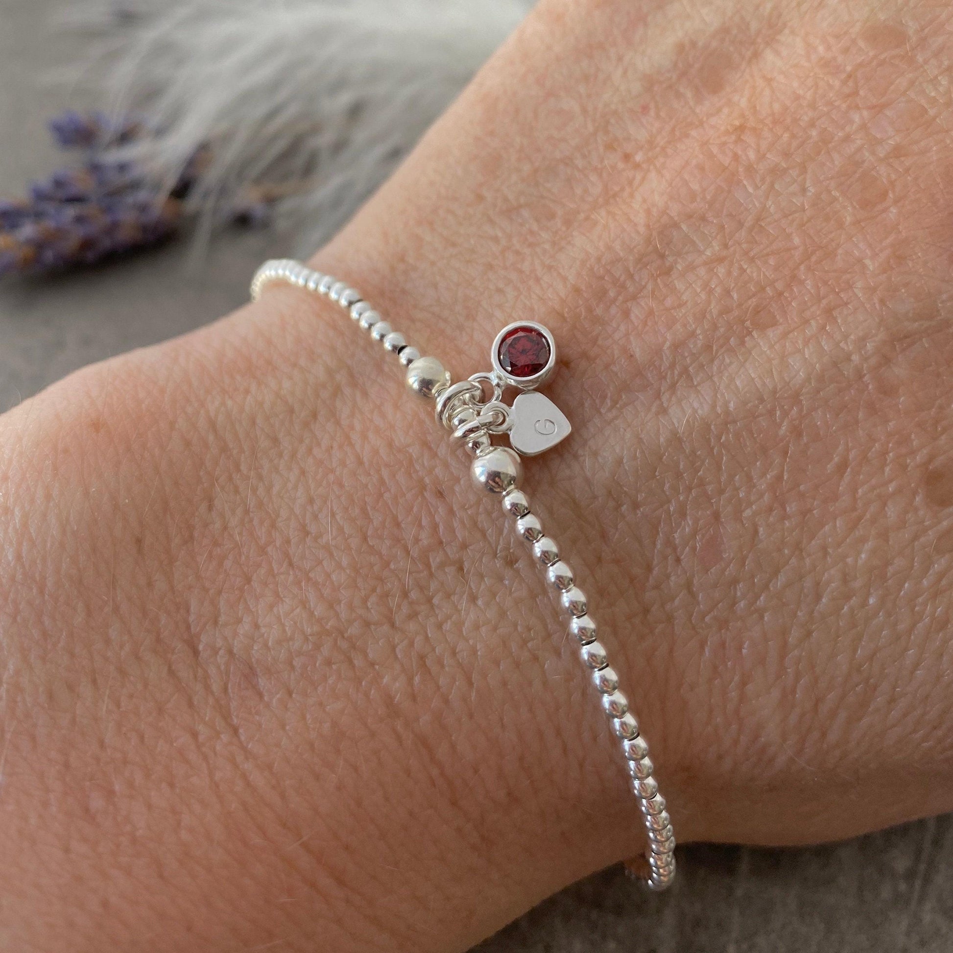 Dainty July Birthstone CZ Initial Bracelet, Personalised Jewellery