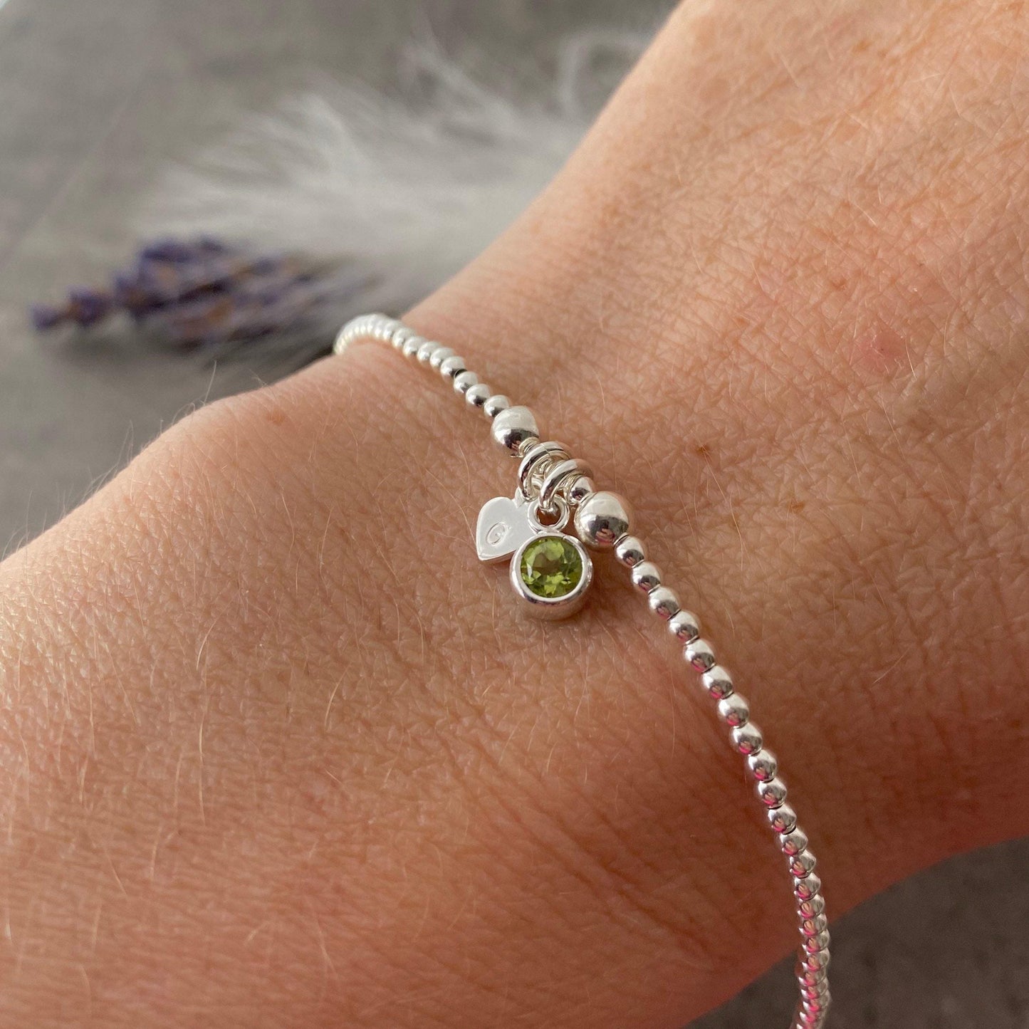 Dainty August Birthstone CZ Initial Bracelet, Personalised Jewellery