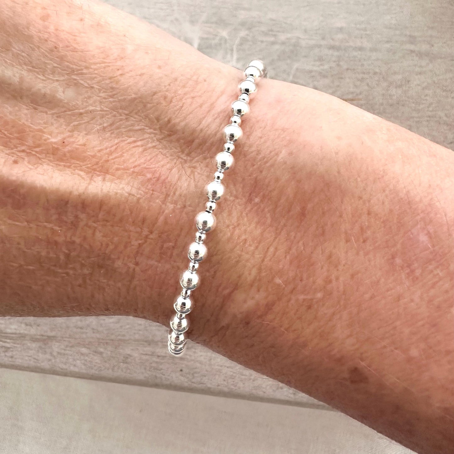 Sterling Silver 4mm Bead Bracelet, Silver Bracelet Women