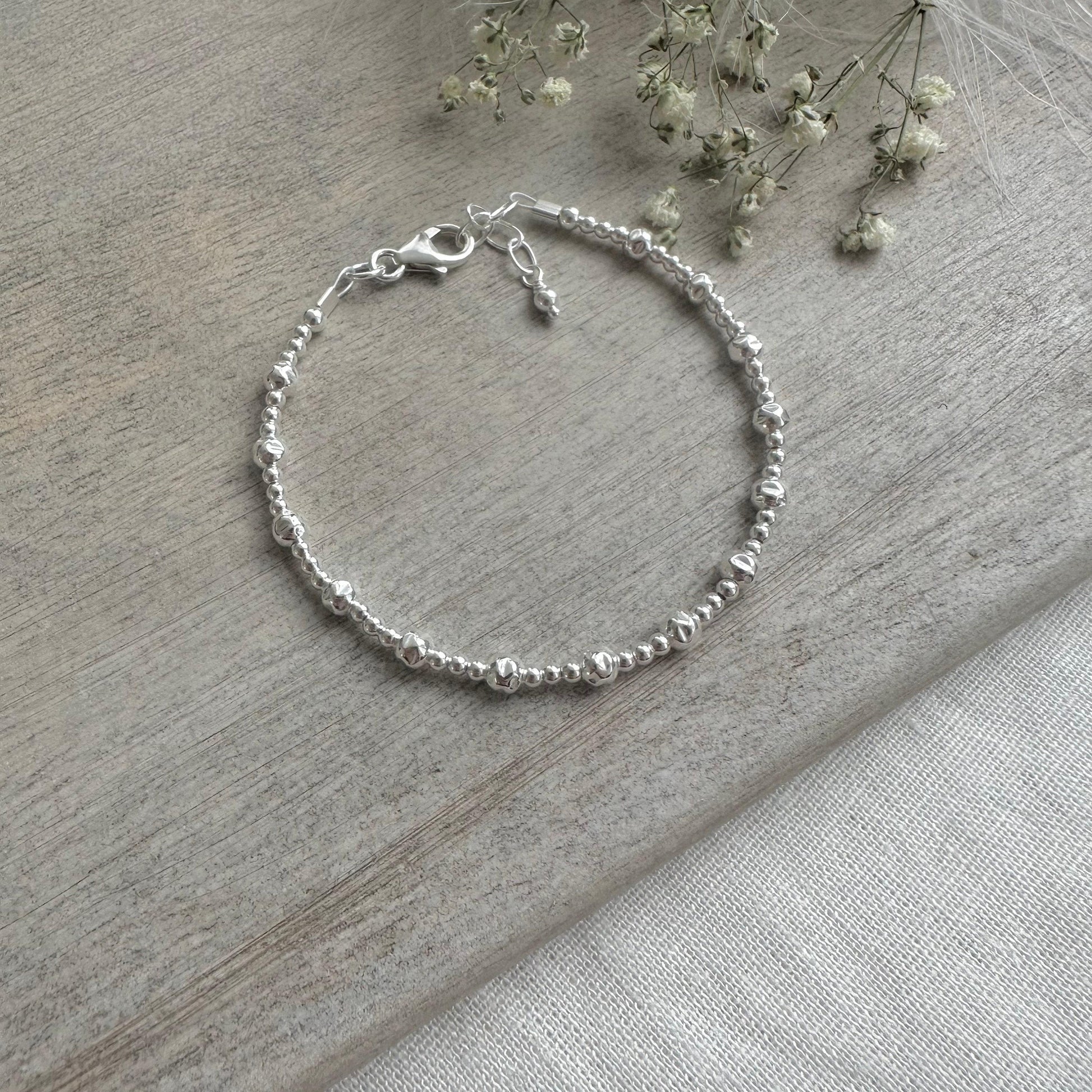 Textured Layering Bracelet, 4mm sterling silver bead bracelet