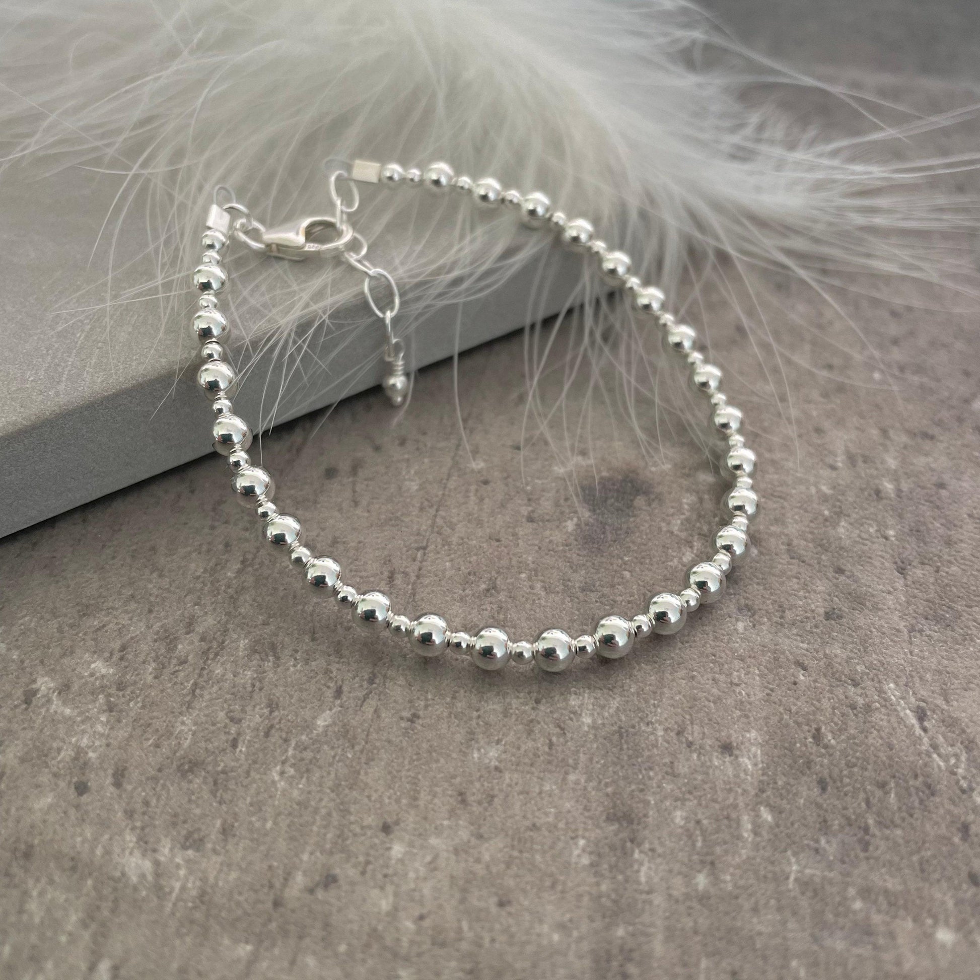 Sterling Silver 4mm Bead Bracelet, Silver Bracelet Women