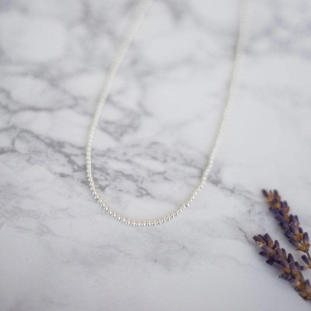 Thin 2mm Sterling Silver Bead Necklace , dainty necklace