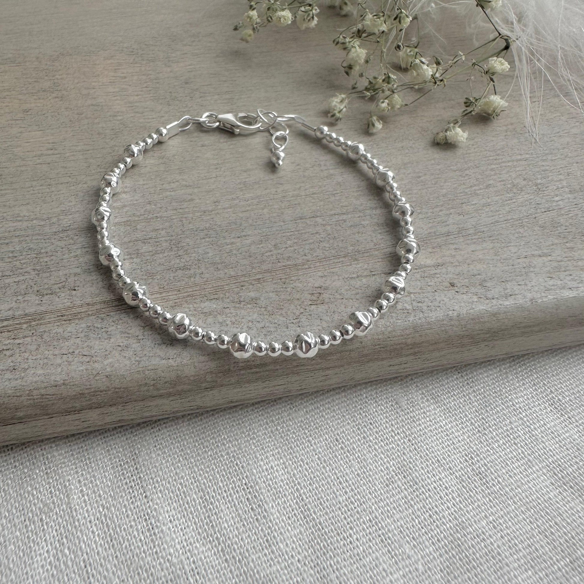 Textured Layering Bracelet, 4mm sterling silver bead bracelet