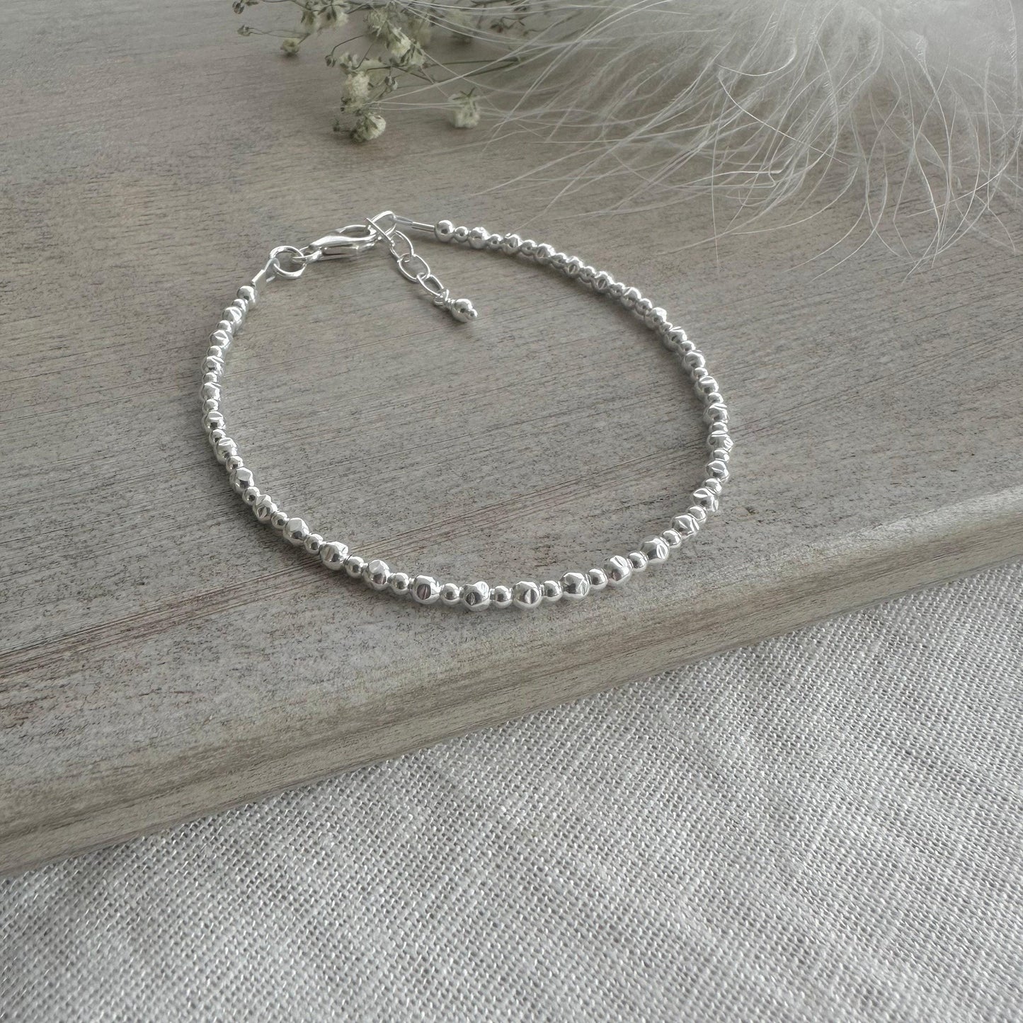 Sterling Silver Bracelet, Textured 3mm bead bracelet