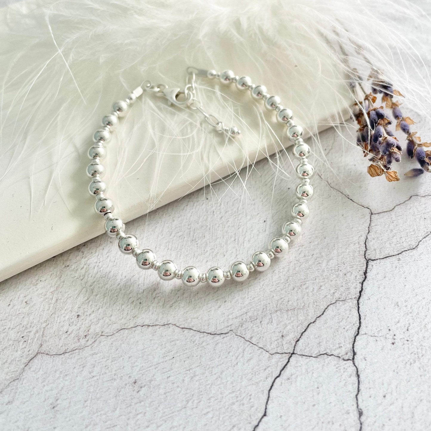 Sterling Silver Bracelet 5mm beads, Stacking Bracelet