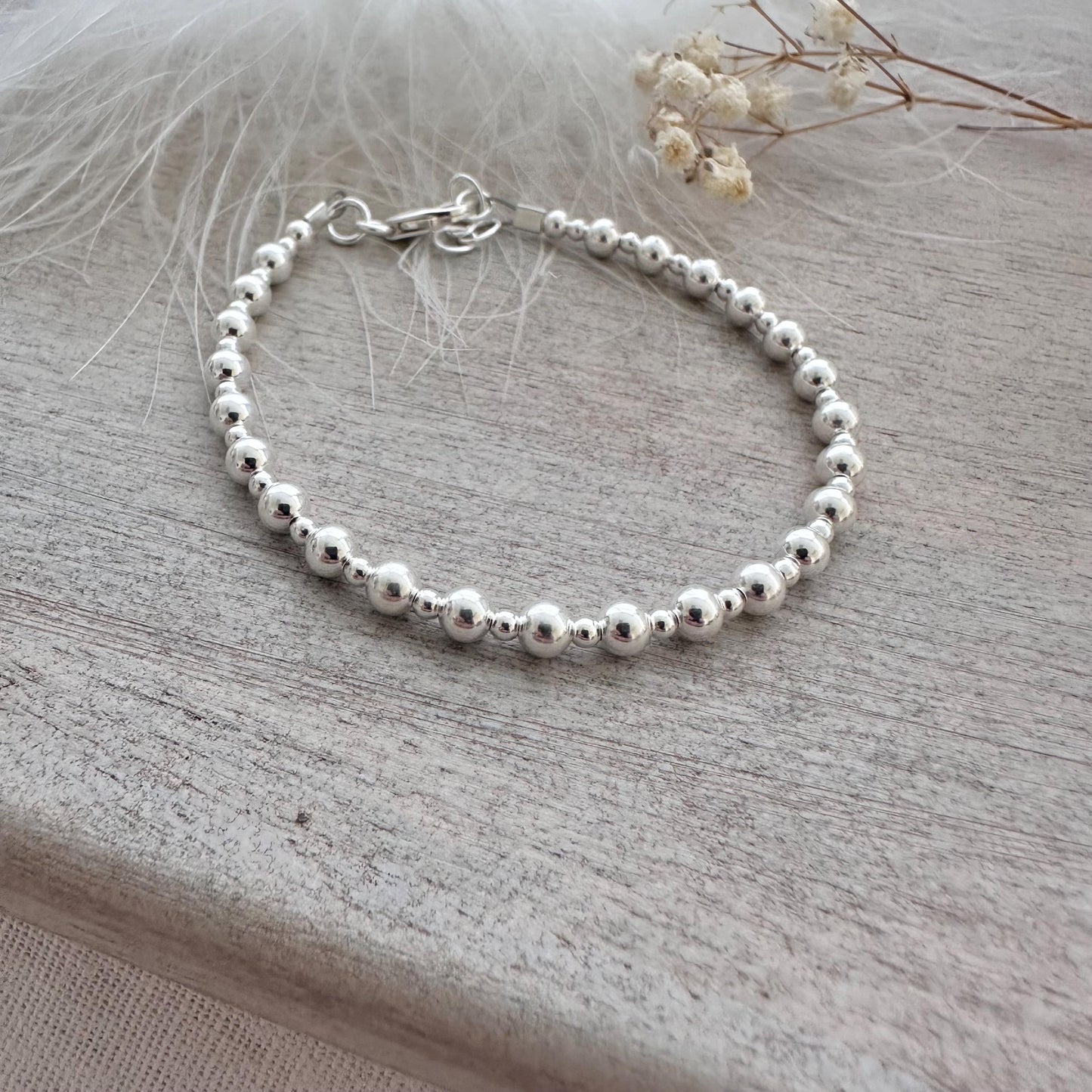 Sterling Silver 4mm Bead Bracelet, Silver Bracelet Women