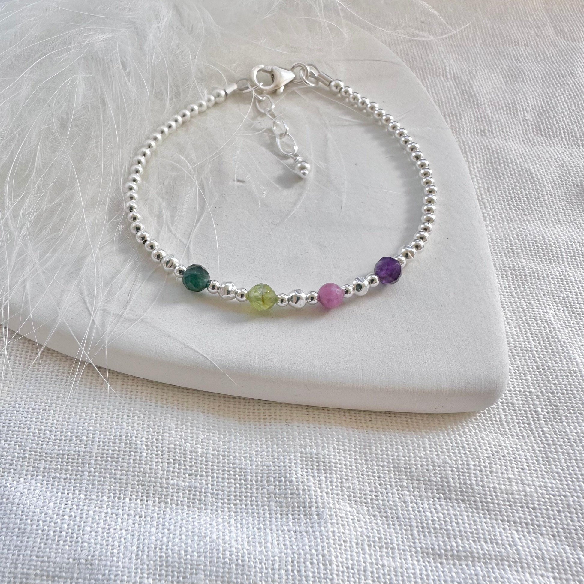 Birthstones Bracelet for Mum, meaningful gift for Mothering Sunday, , family birthstone jewellery in 2.5mm sterling silver