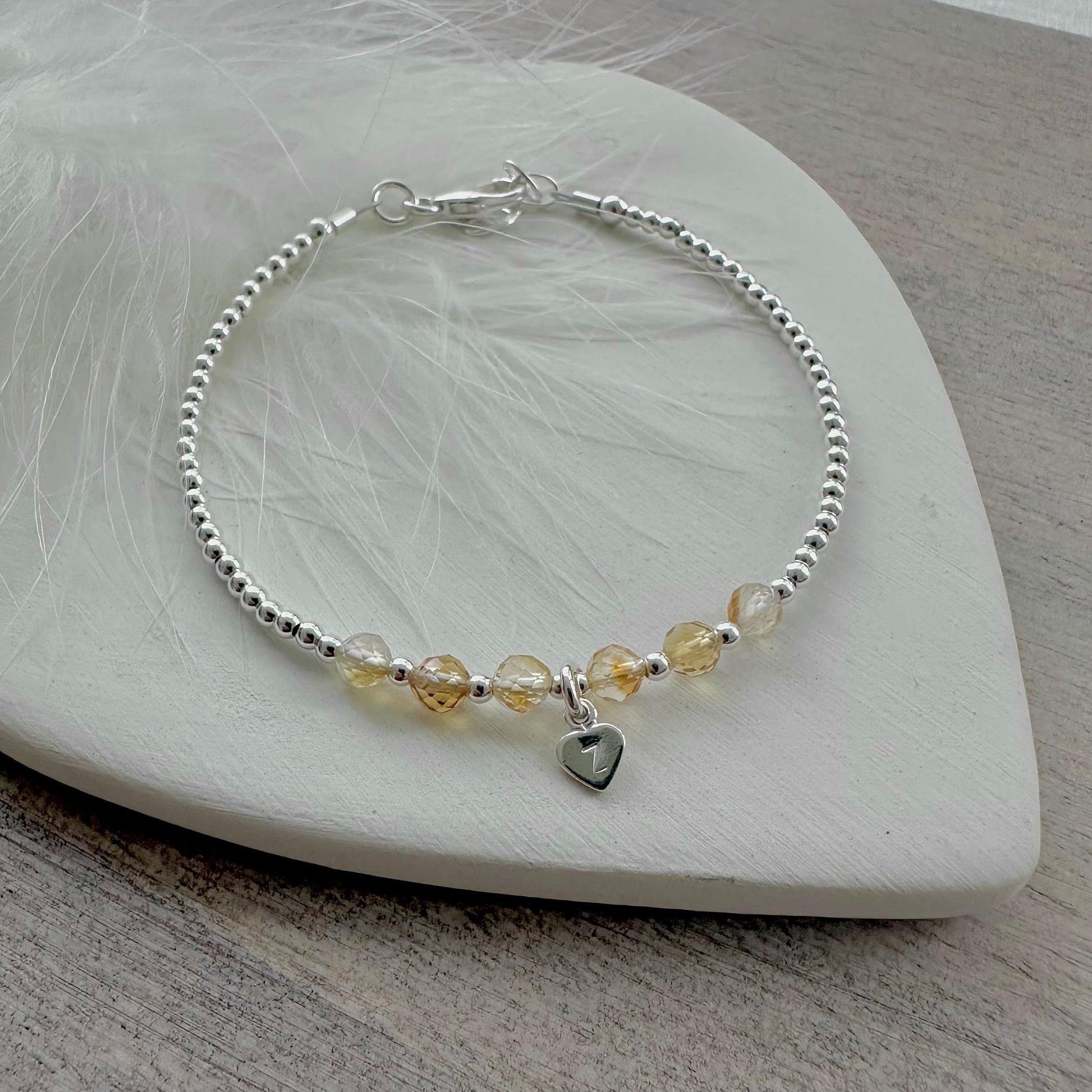 Personalised Citrine Bracelet, Dainty November Birthstone Jewellery in Sterling Silver