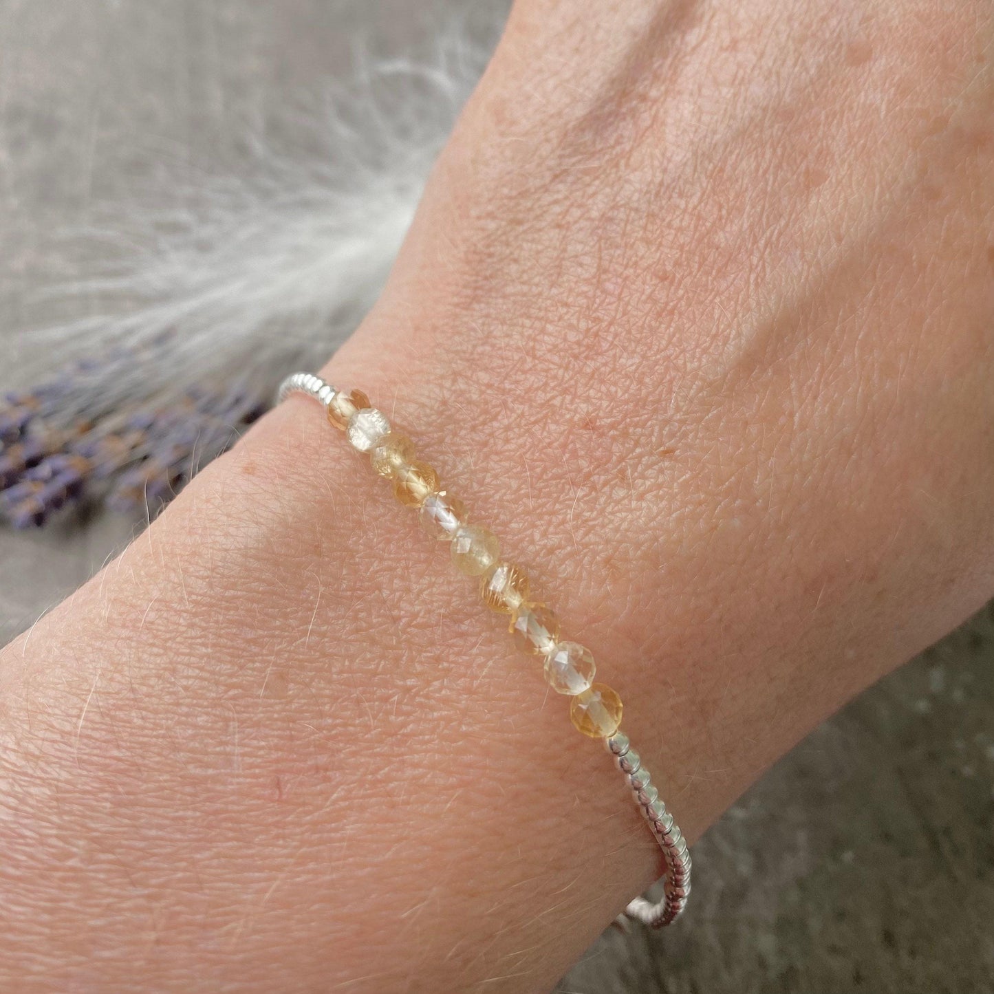 Citrine November Birthstone Bracelet, dainty stacking bracelet in sterling silver