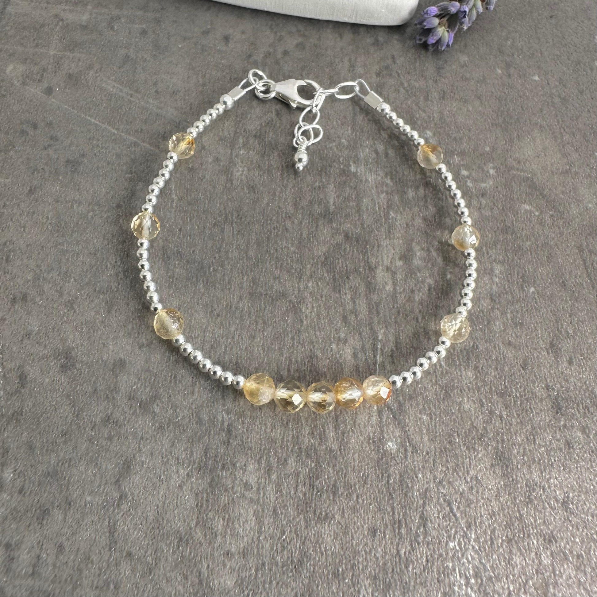 Dainty Citrine Bracelet in Sterling Silver, November Birthstone