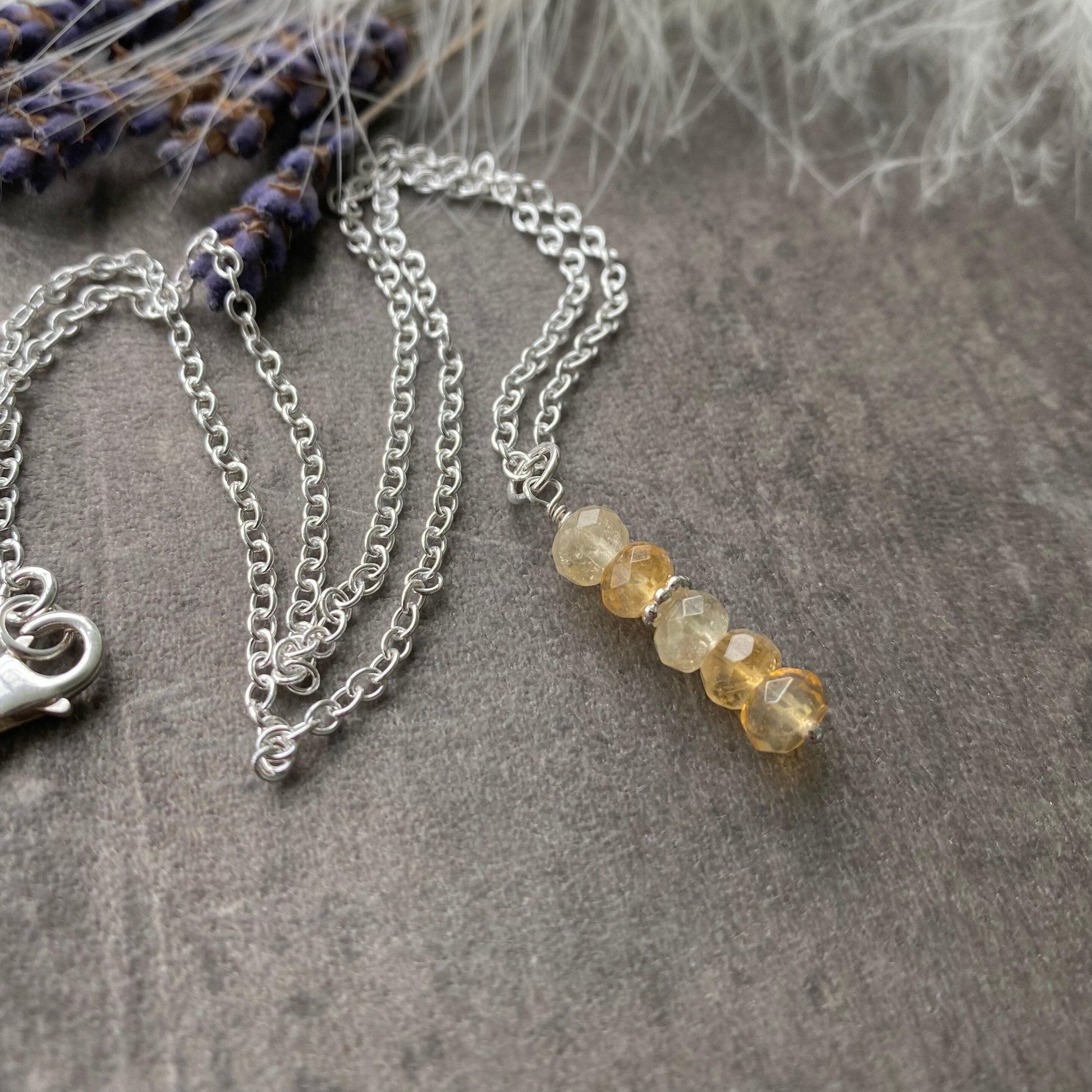 Dainty Citrine necklace, November birthstone, sterling silver faceted pendant gemstone necklace