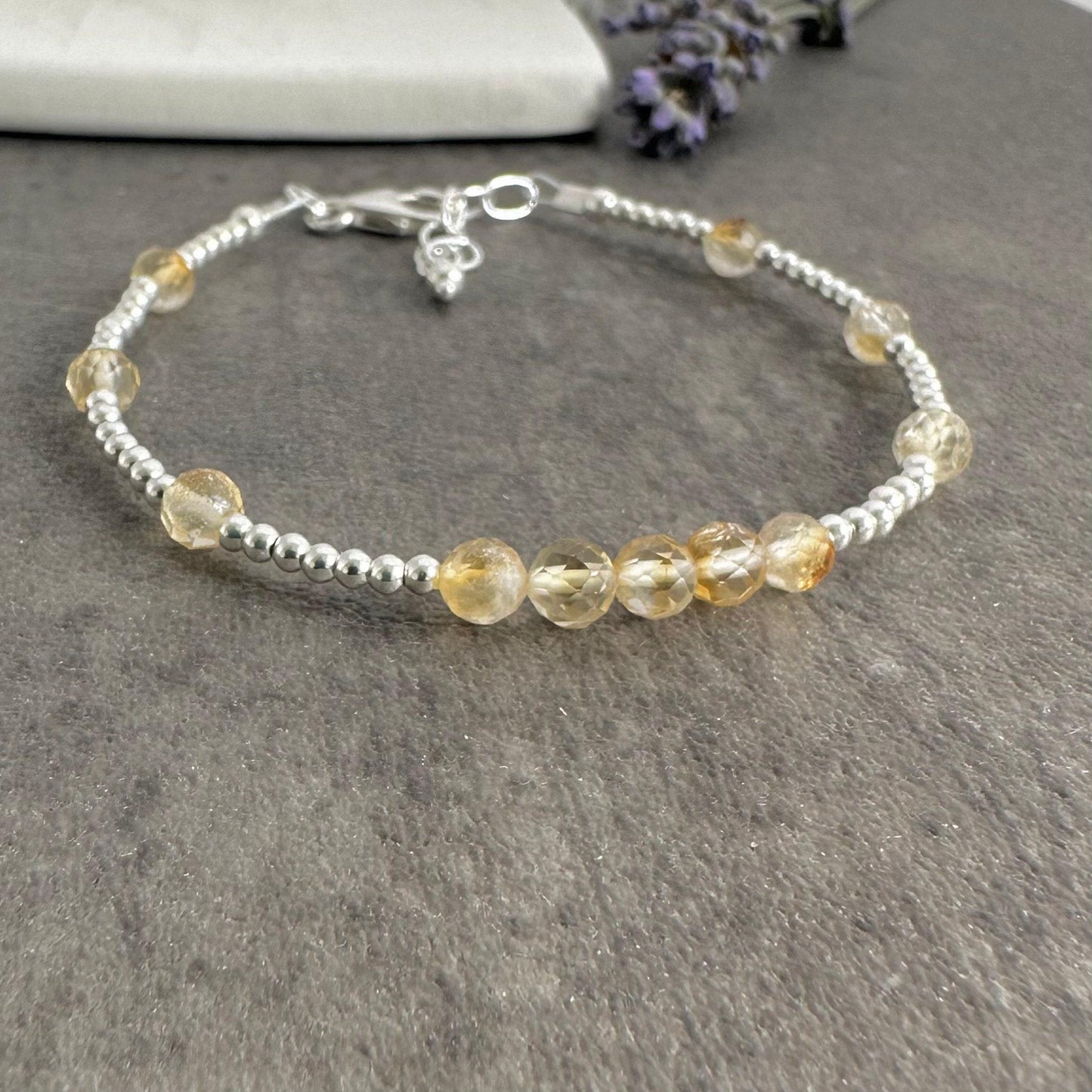 Dainty Citrine Bracelet in Sterling Silver, November Birthstone