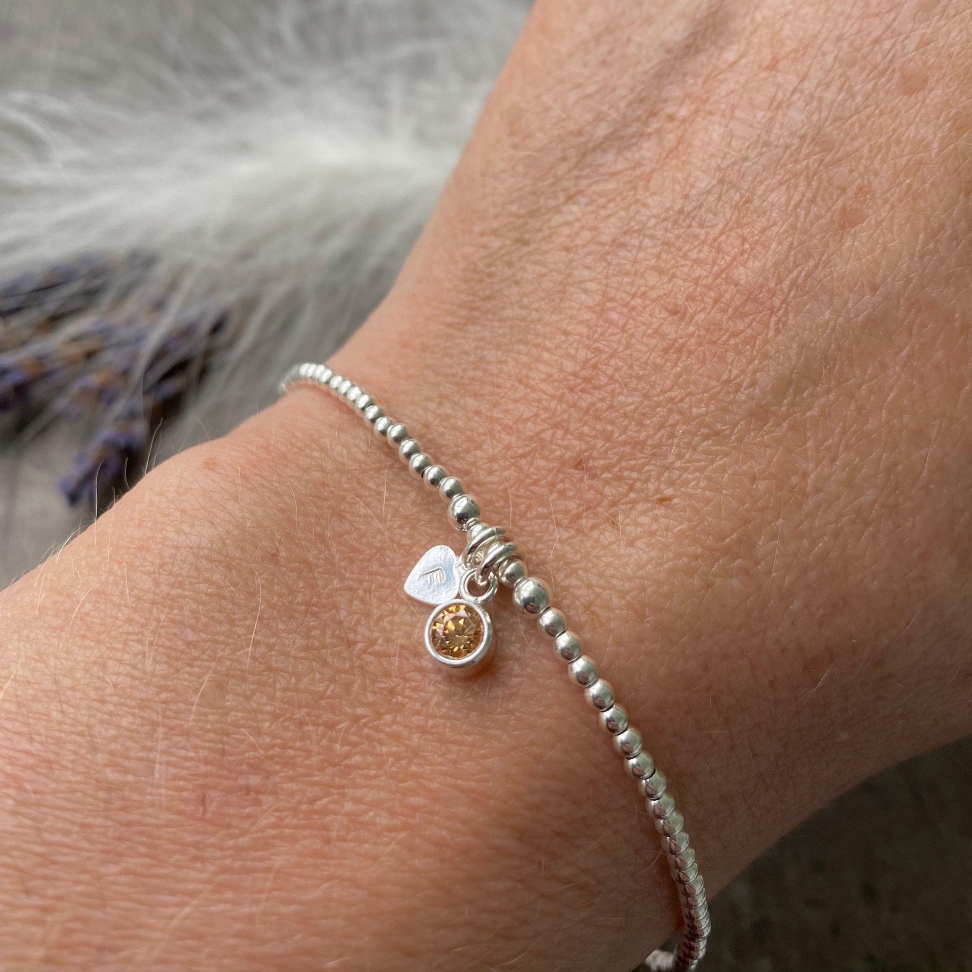 Dainty November Birthstone CZ Initial Bracelet, Personalised Jewellery