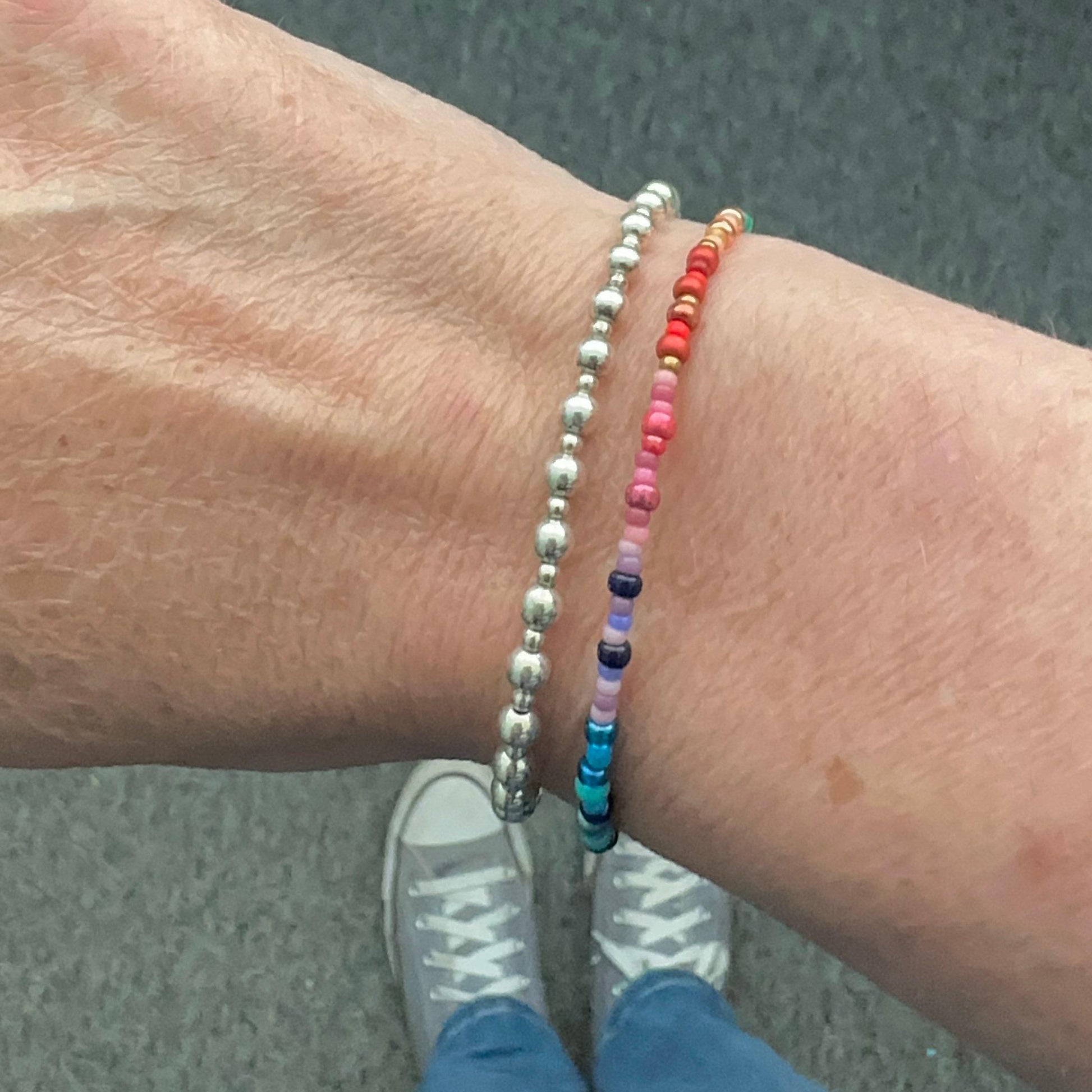 Thin Ombre Rainbow Bracelet with seed beads rainbow colours