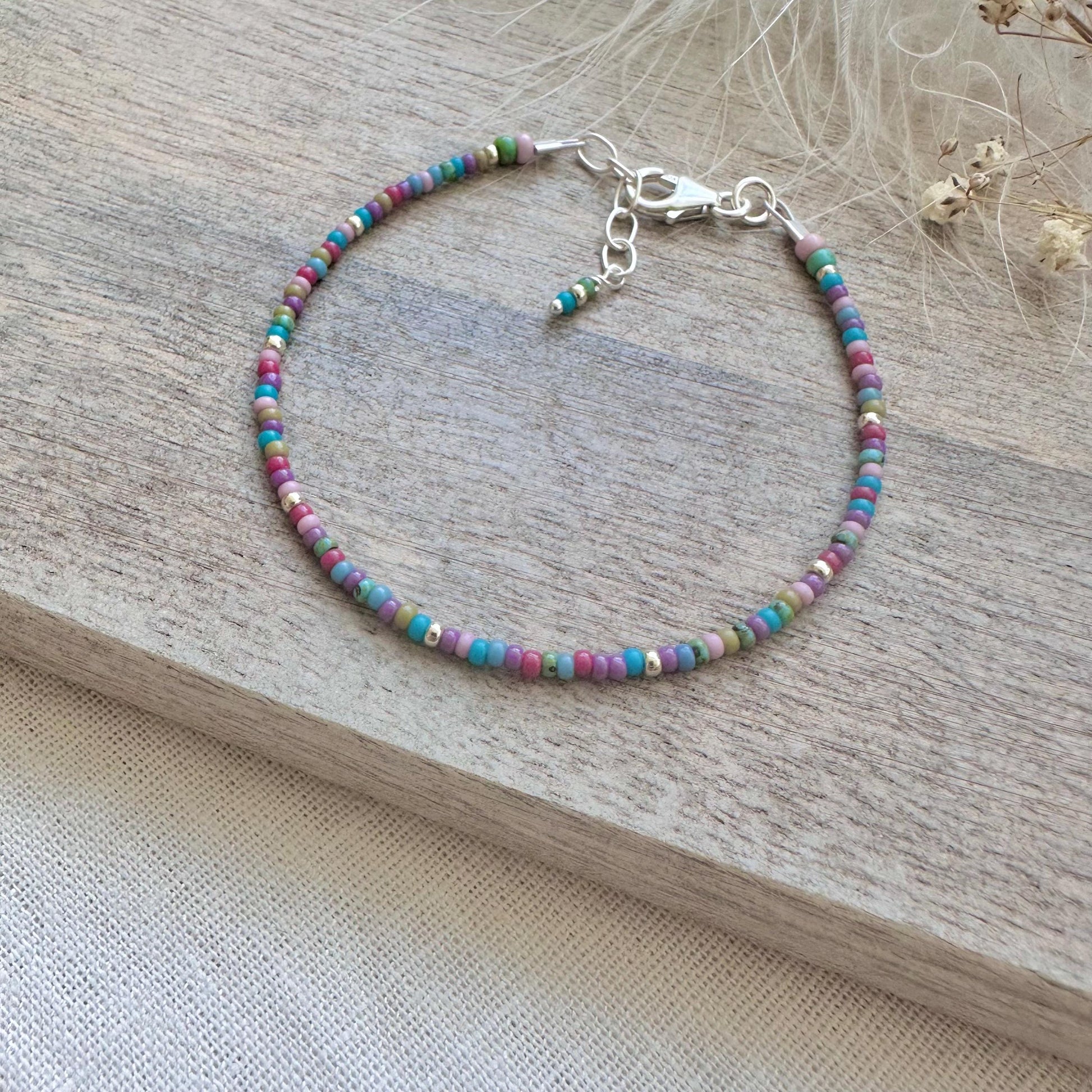 Thin Pastel Colours Bracelet with seed beads pastel colours