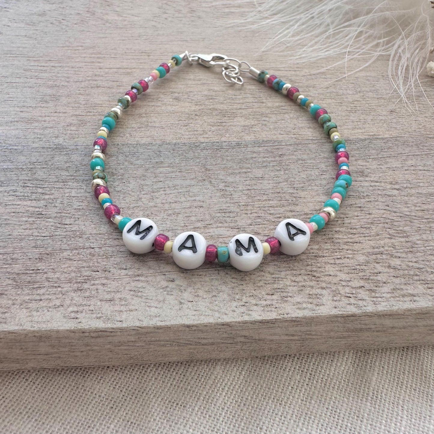 MAMA Beaded Bracelet, New mum Gift with glass letter beads in sterling silver