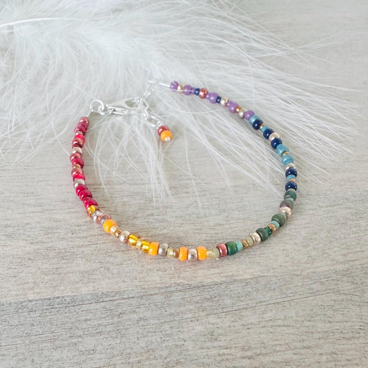 Autumn Rainbow Bracelet with seed beads rainbow colours