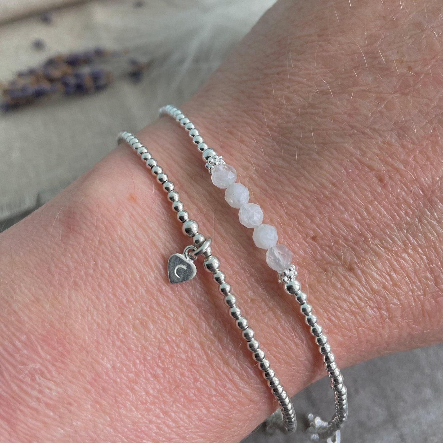 Personalised White Moonstone Bracelet Set, June Birthstone Jewellery