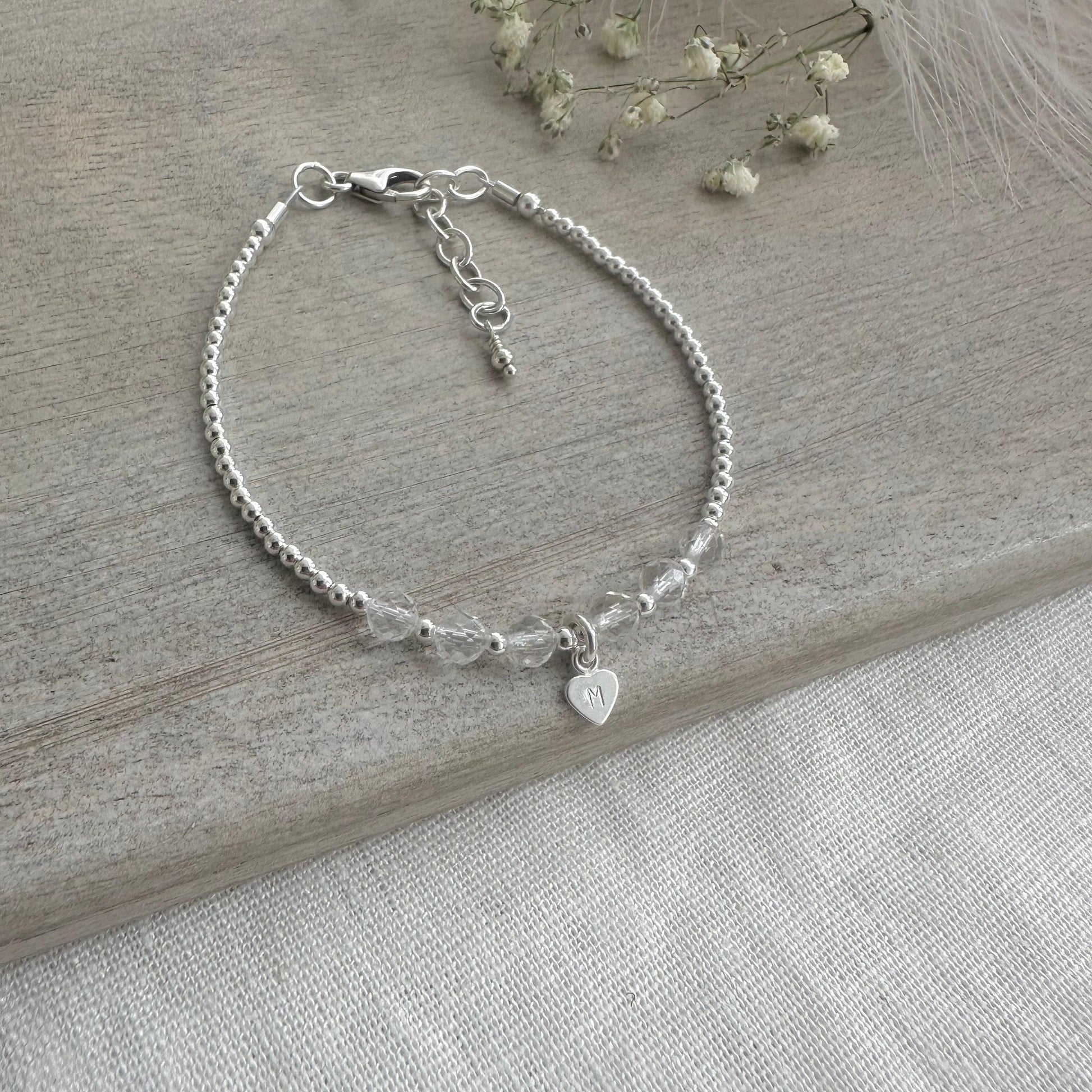 Personalised Quartz Bracelet, , Dainty April Birthstone Jewellery in Sterling Silver