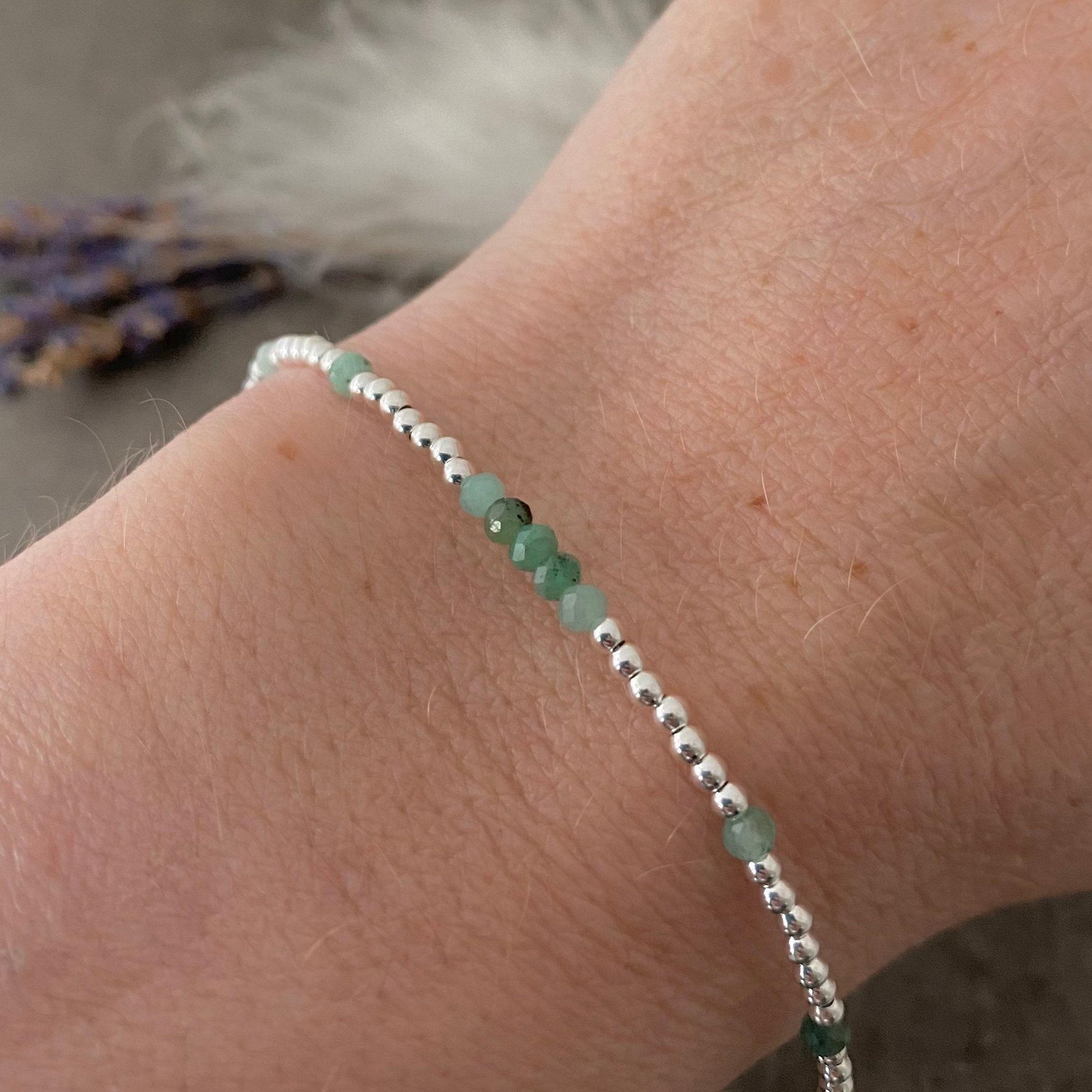 Dainty Green Emerald Bracelet in Sterling Silver, May Birthstone